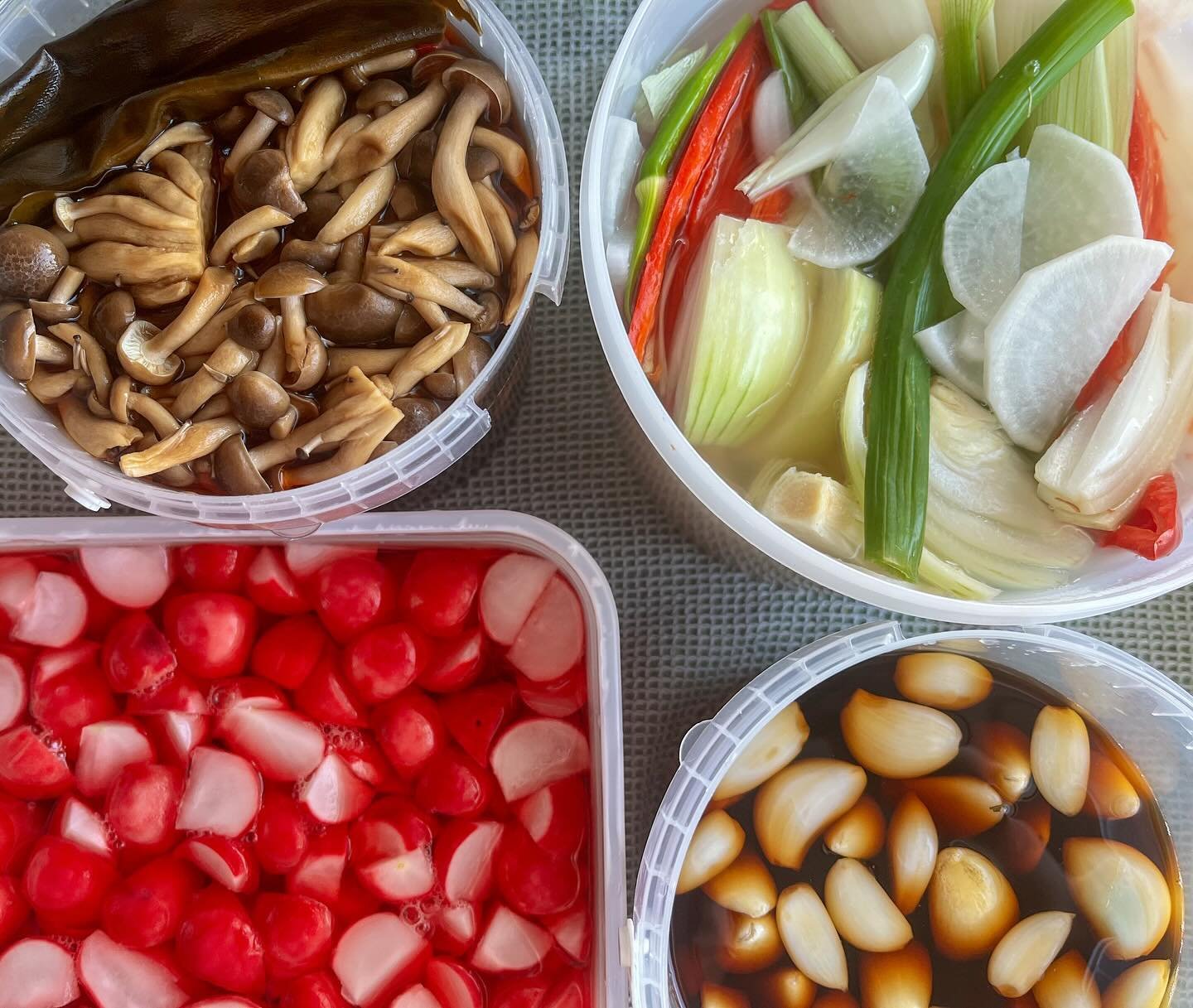 🧄 pickle station 🧄

soy pickled shimeji mushrooms
radish water kimchi
pickled pink radish
soy pickled garlic
.
.
.
#pickle #pickling #koreanfood #kimchi #foodprep #foodevent #londonchef #eventprep #foodwriter #preserves #londonfood #veganfood #supp