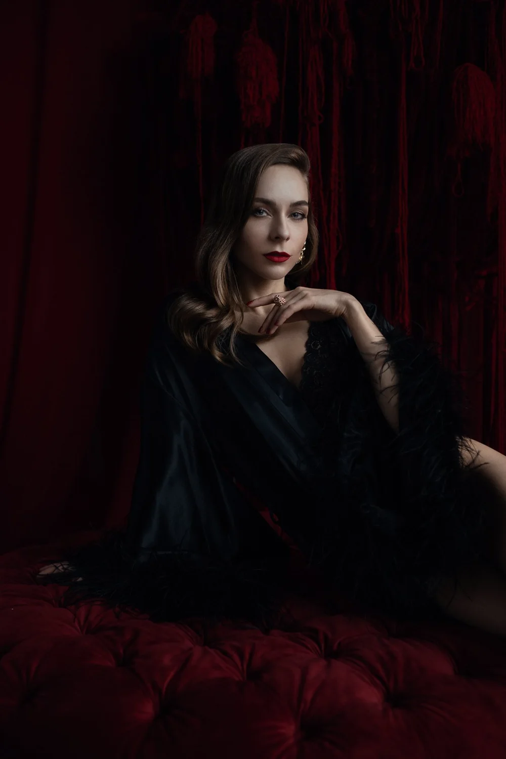 Cinematic boudoir portrait in a Toronto studio