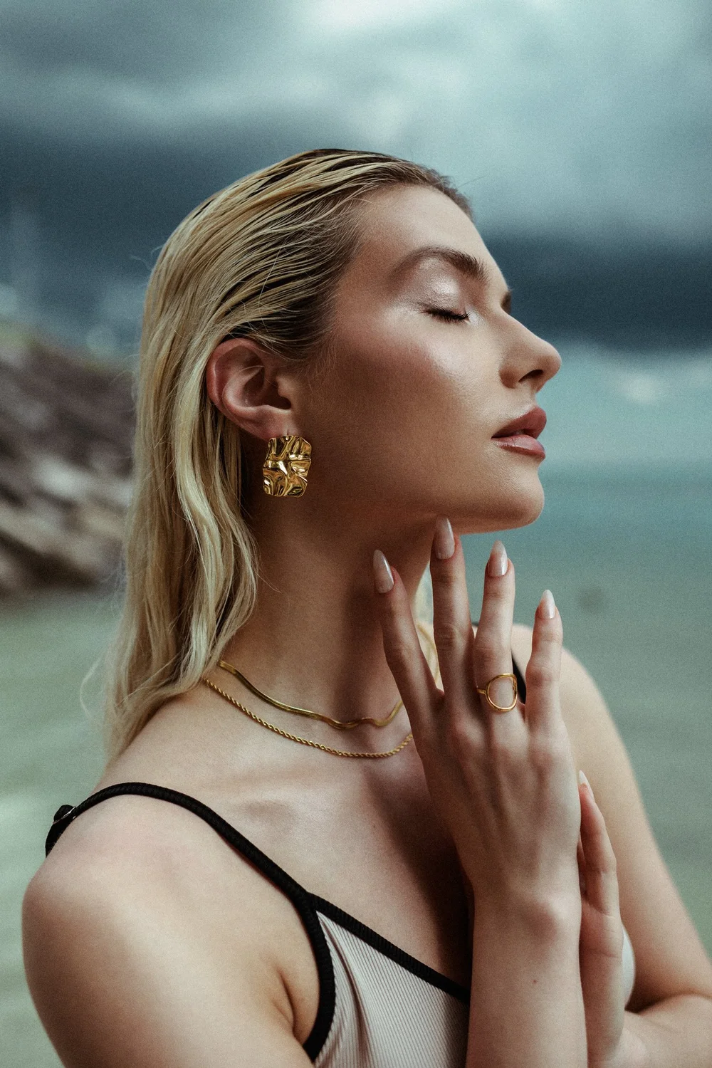 Jewellery campaign photographed on a Toronto beach