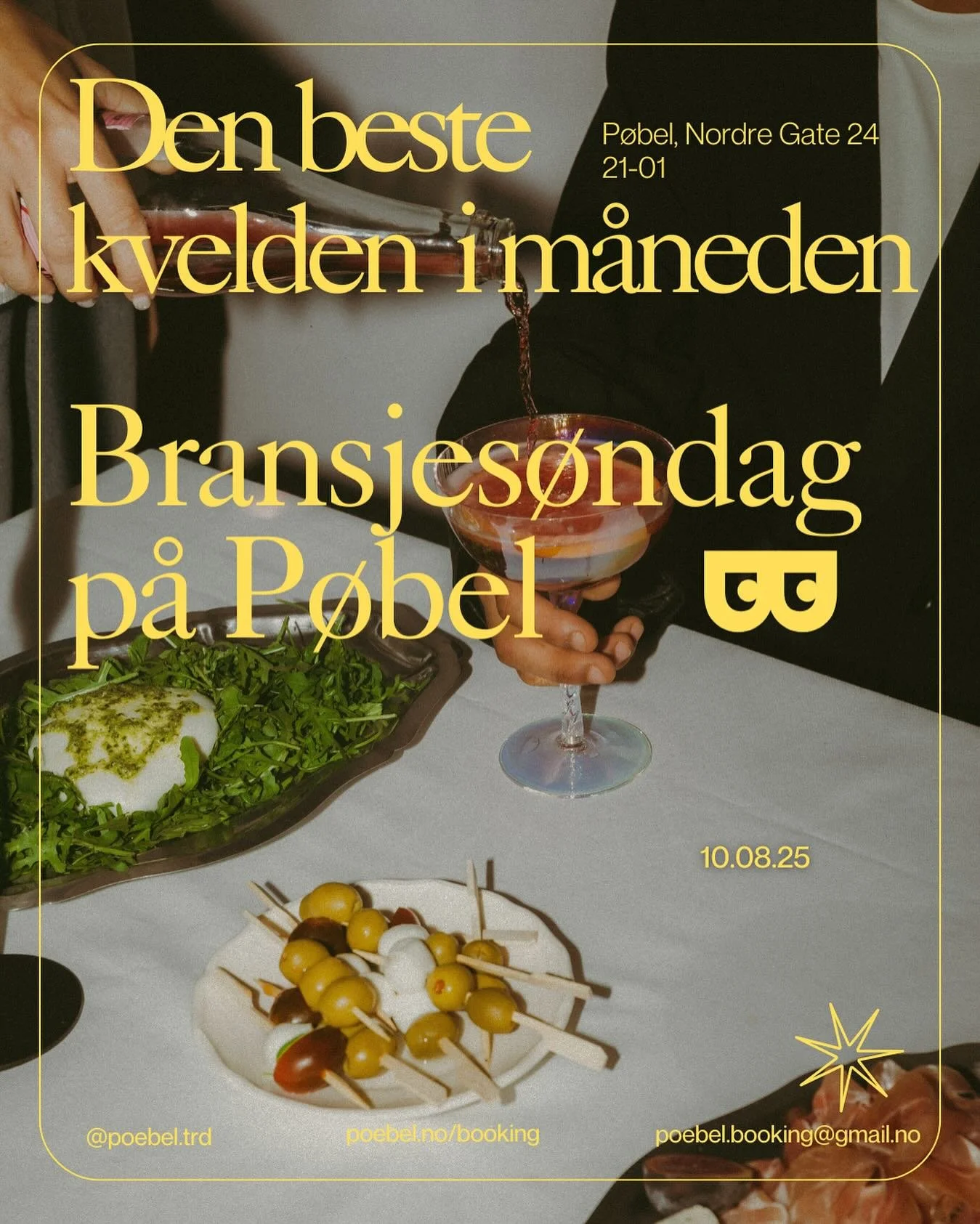 Vi er endelig i gang igjen med den beste s&oslash;ndagen i m&aring;neden; Bransjes&oslash;ndag!🥂 Fra 21-01, 10. August☀️
Sp&oslash;rsm&aring;l? Ta kontakt via DM eller send oss en mail! Bord? poebel.no/booking. Vi snakkes i baren🍸