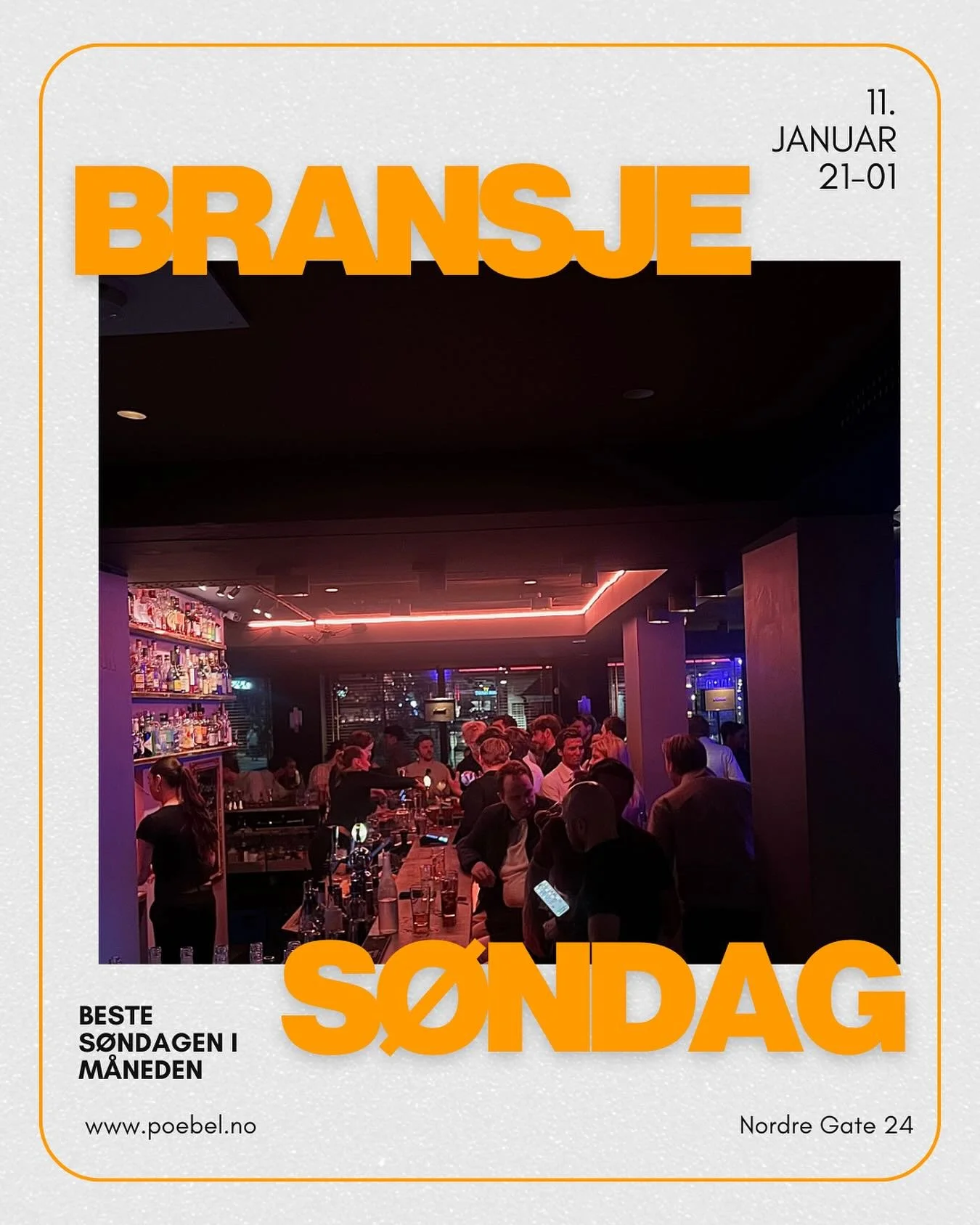 ENDELIG tilbake med den beste s&oslash;ndagen i m&aring;neden: Bransjes&oslash;ndag!🍻🍻 og dere vet hva det betyr;) 
21-01 11.01.26.
PS: minner ogs&aring; om at vi er tilbake fra og med onsdag 07.01🤪🥂