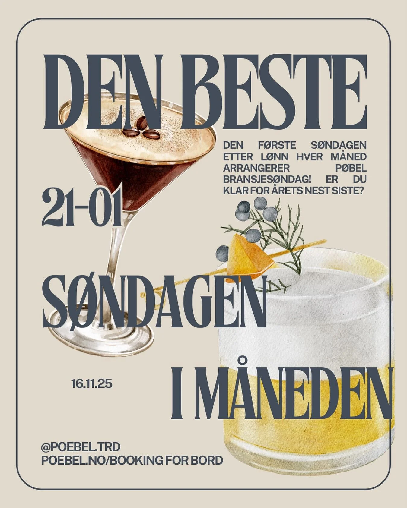 Den nest siste, beste s&oslash;ndagen i m&aring;neden er i anmarsj!!🙏🏻 16.11 er det duket for nok en bransjes&oslash;ndag, og du vet hva det betyr!😈 
Ta med n&aelig;re og kj&aelig;re og hjertelig velkommen fra 21:00🍻