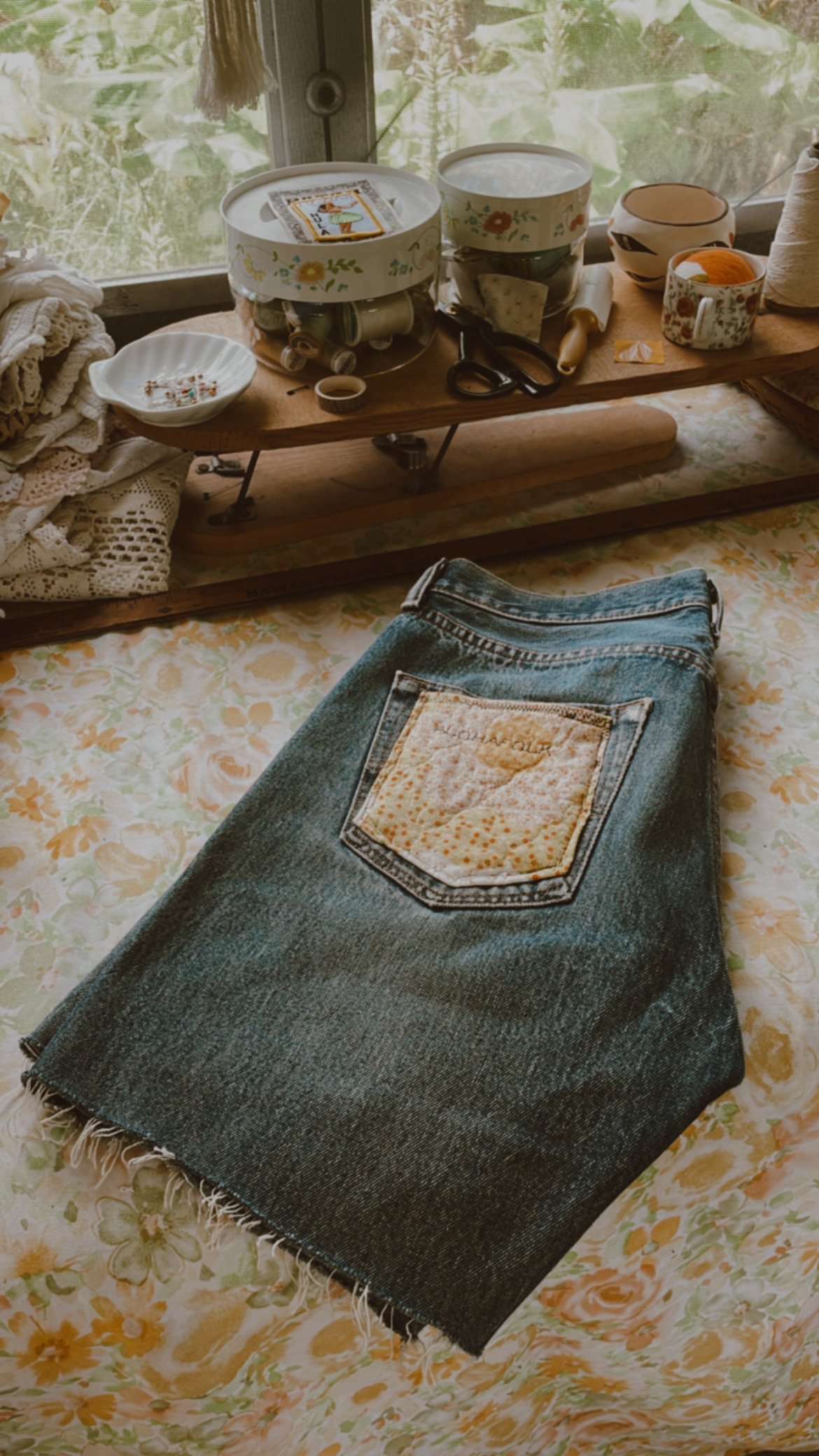 aloha folk denim shorts