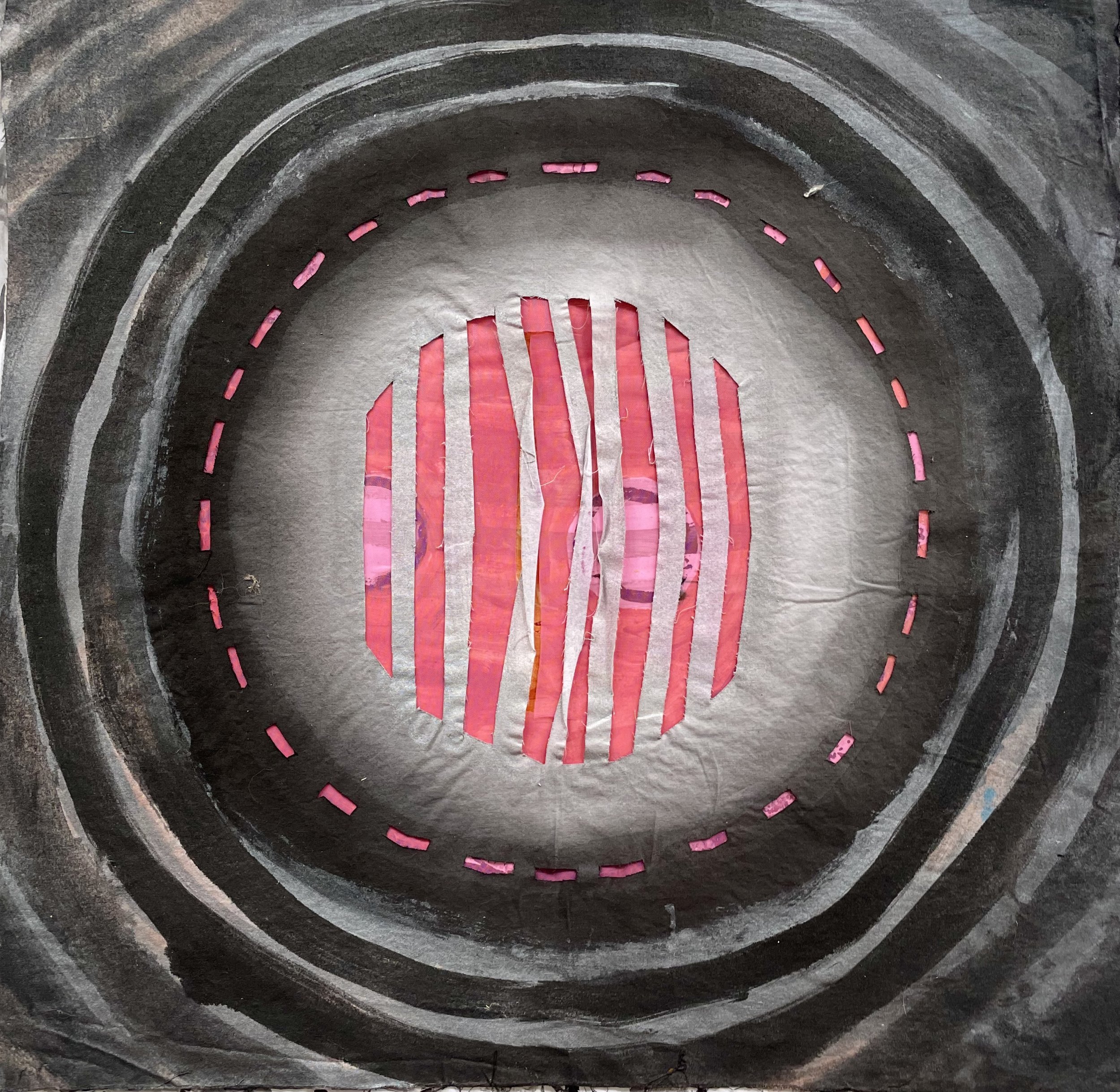 Portal, 2023. Ink, cut fabric, acrylic paint, 20" x 20" $750 - $187 discount = $563