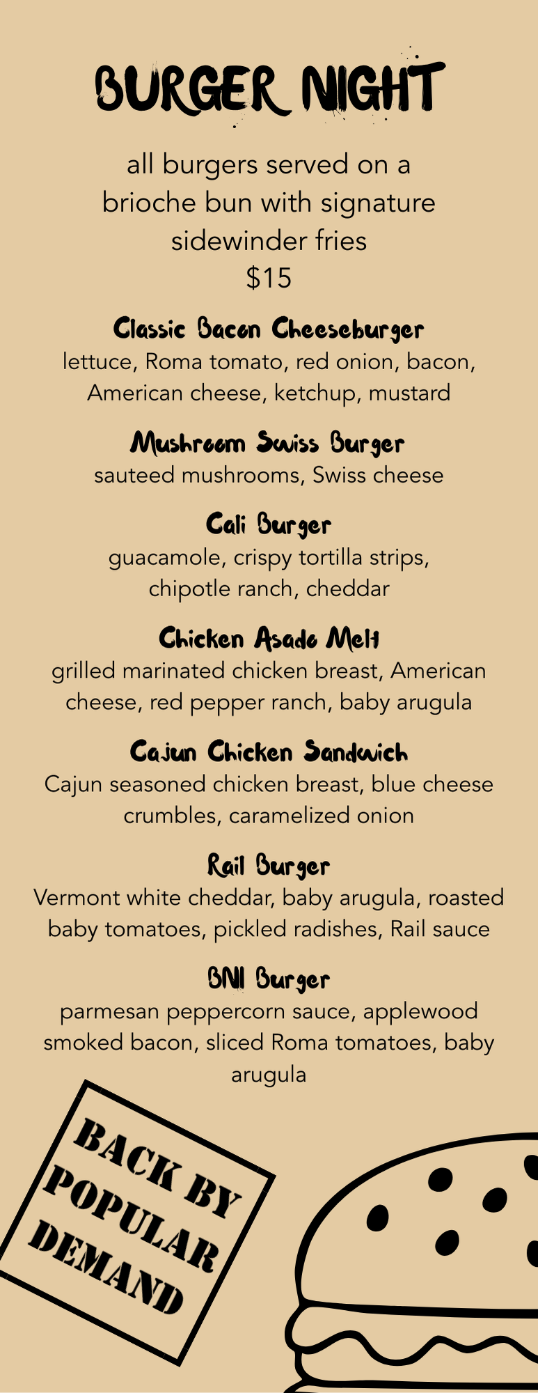 Burger Night @ BNI Burger Menu Wednesday Nights