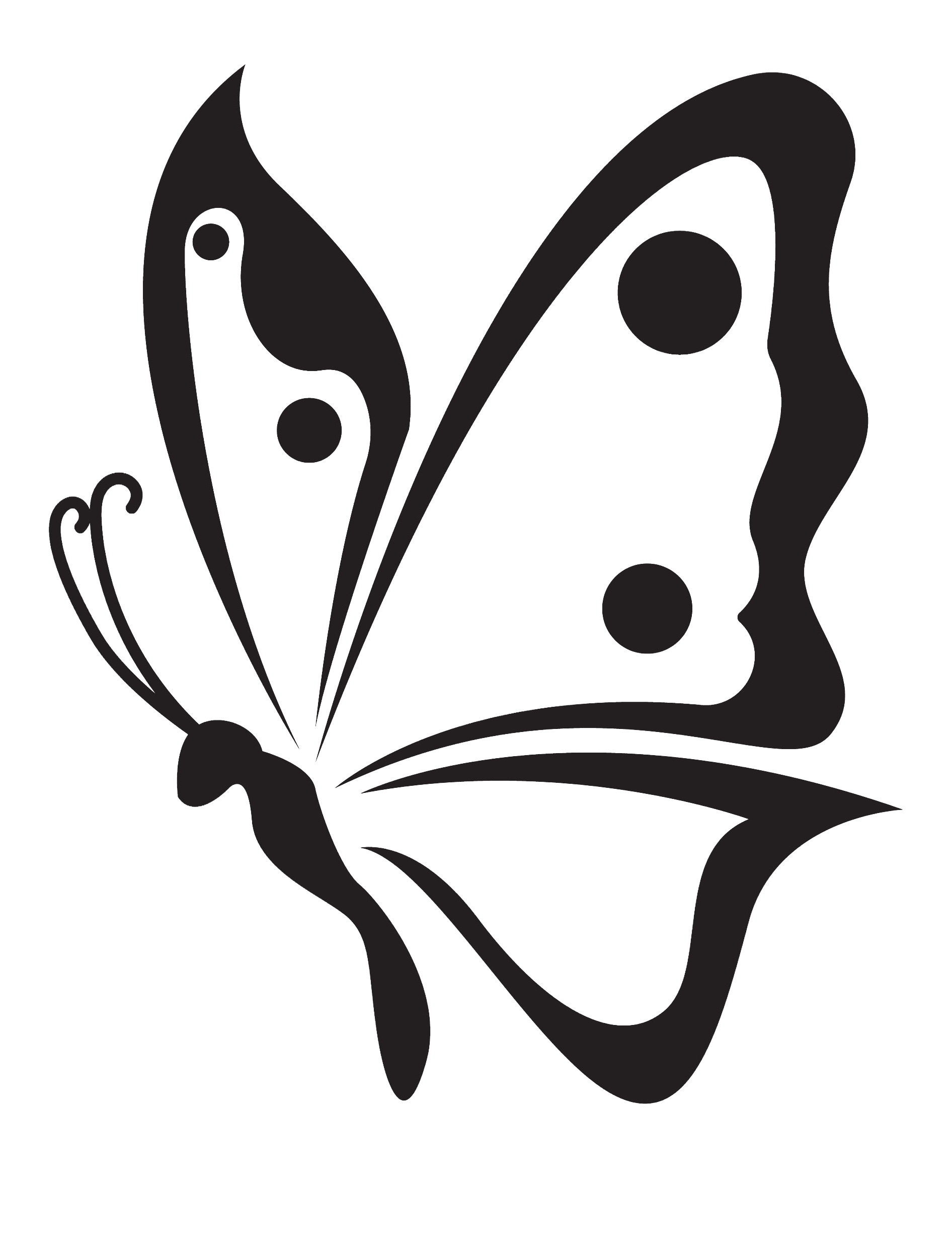 Outline of a butterfly with large wings and antennae.