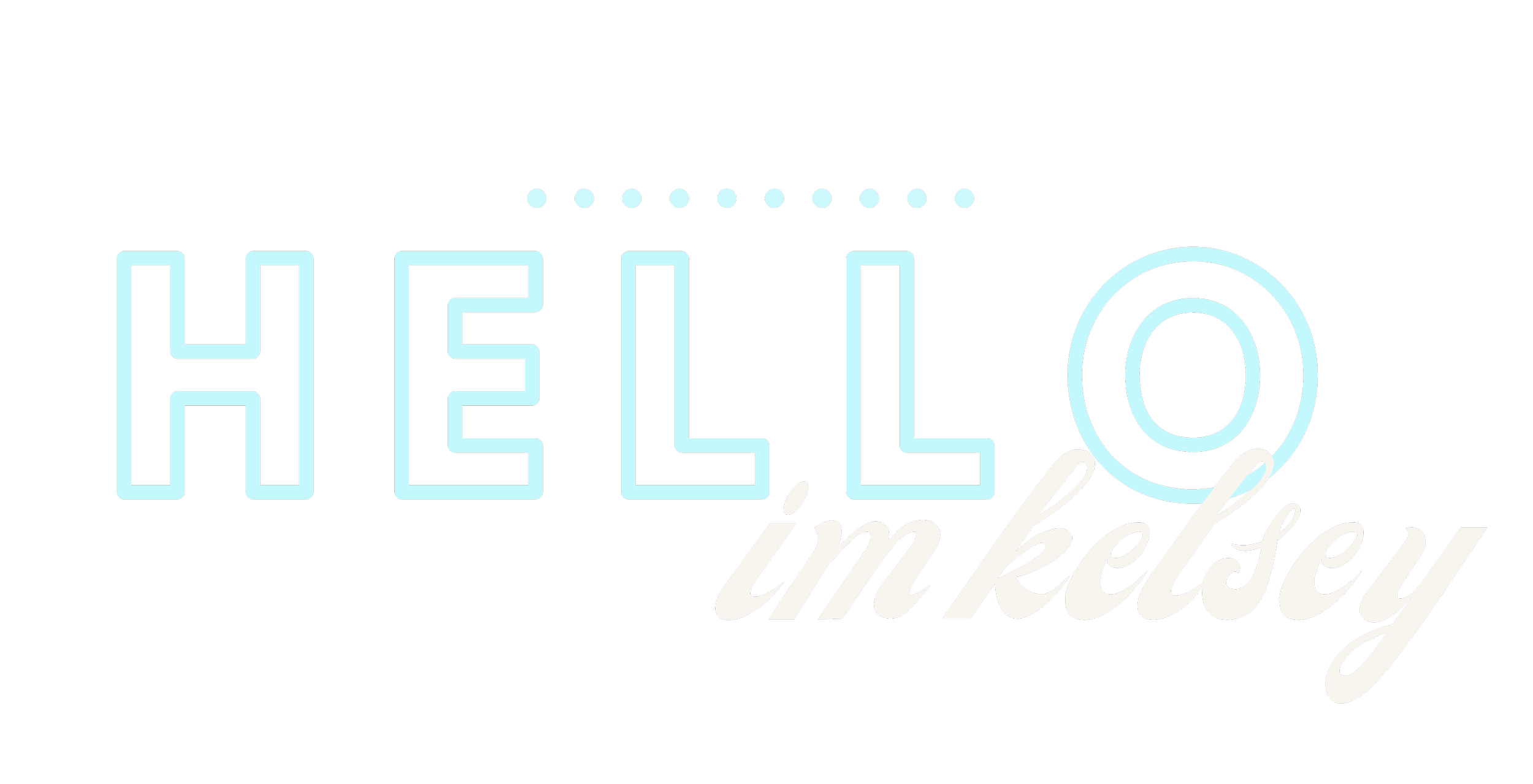 Neon sign with the words 'Hello, I'm Kelsey' in light blue and white on a black background.
