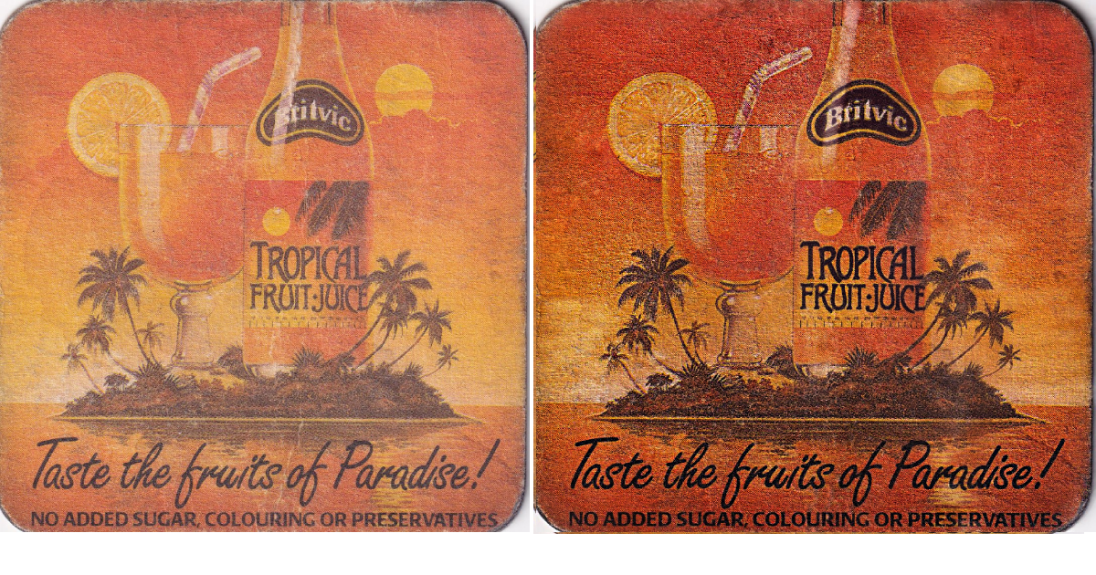 Britvic Tropical Juice mat, 1970s, digitally restored by me