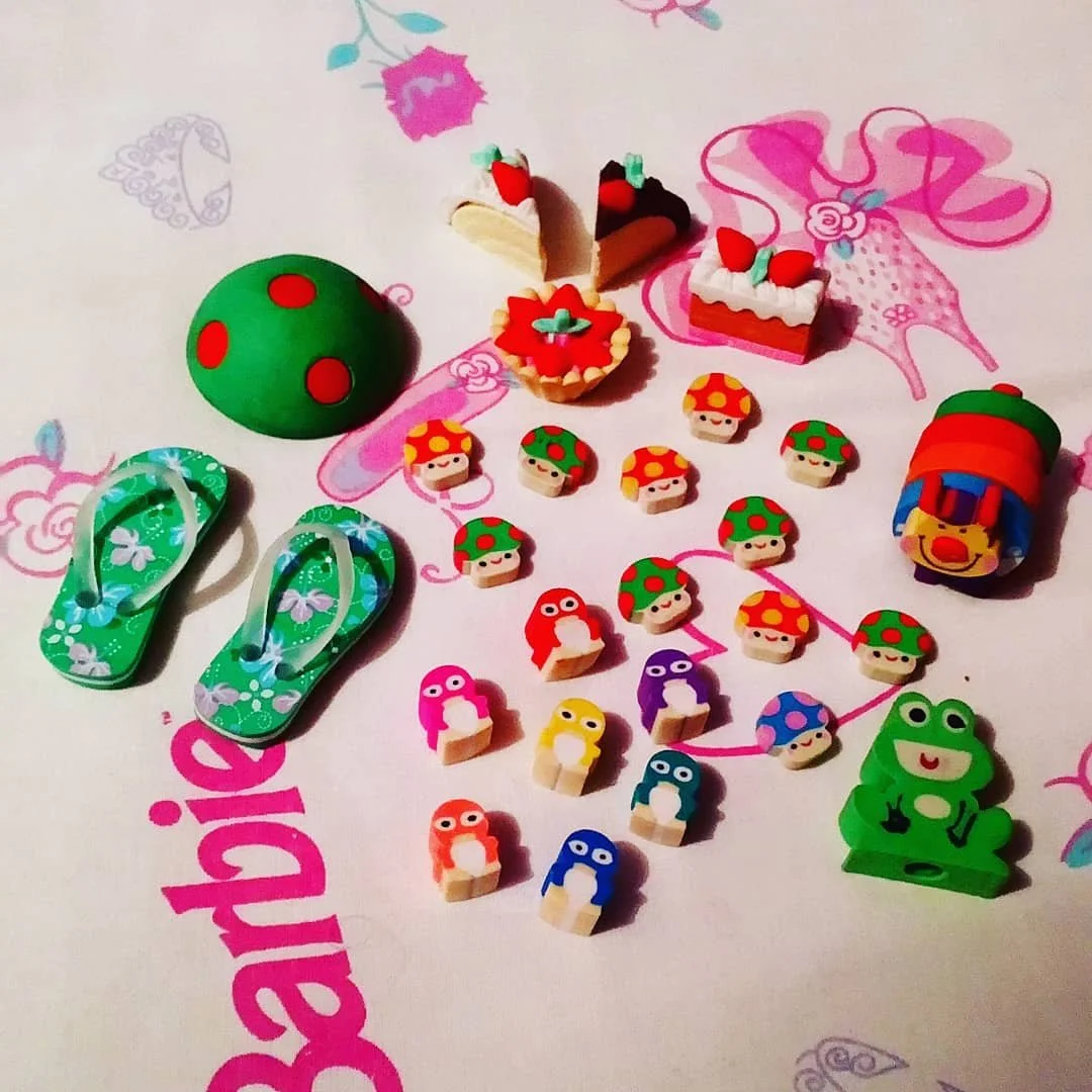 Selection of erasers, various ages,