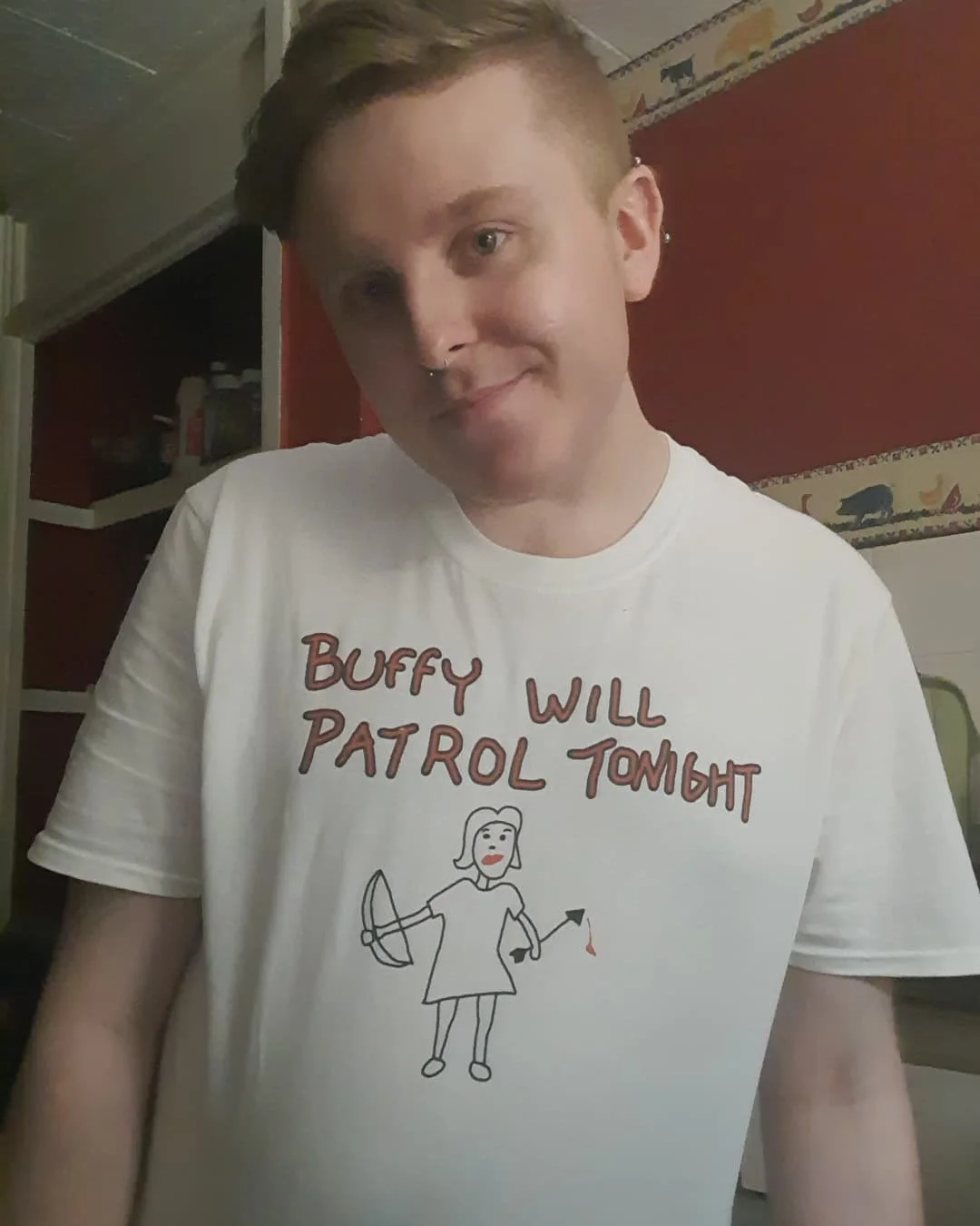 'Buffy Will Patrol Tonight' shirt, a gift from my sister, 21st Century