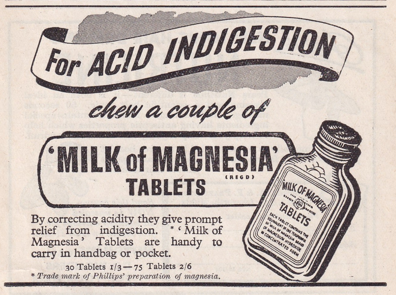 Milk of Magnesia advert, 20th Century