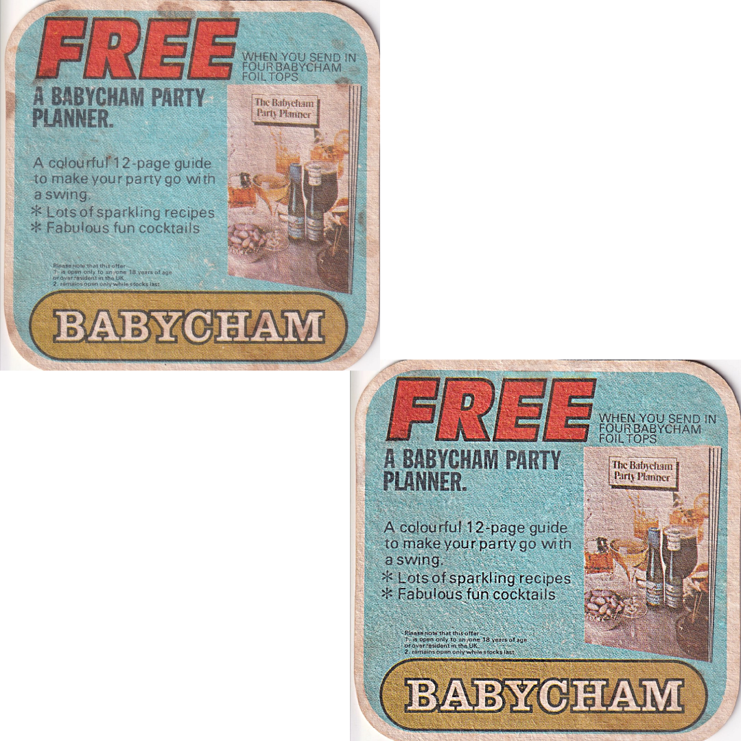 Babycham promotional beermat, digitally retouched by me, 70s