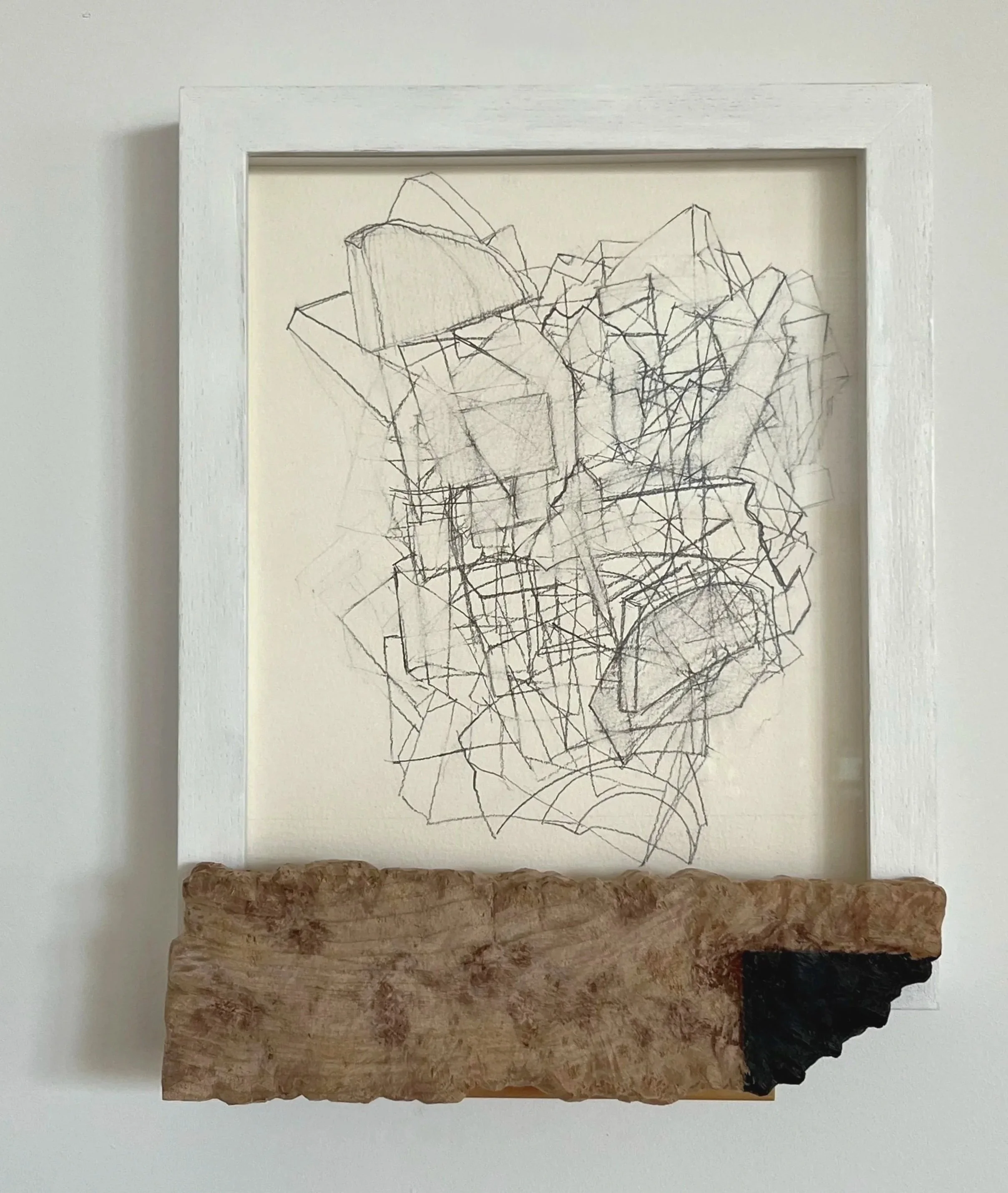 Object with Study from the sculpture Cluster,
2024.
Graphite, wood, sumi ink, paper.
13 x 9 x 3 inches.