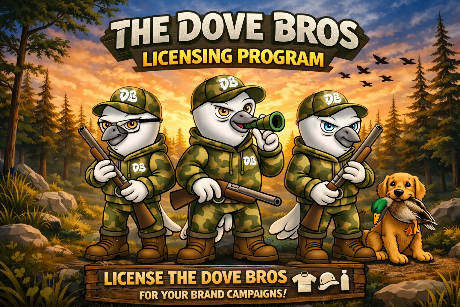 Dove Bros licensed characters for brand marketing