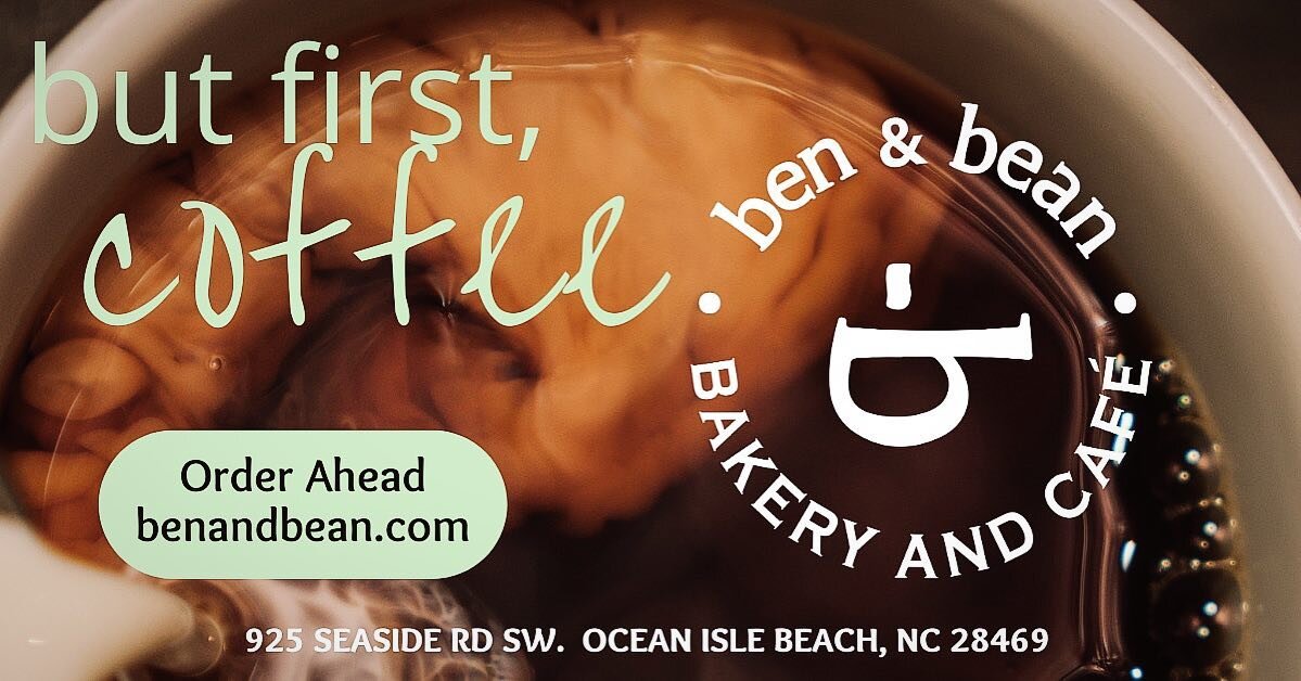 Order your bagel and latte in advance and we&rsquo;ll have it ready for you to pick up. . #coffeehouse #bakery #benandbean #cafe #oib #oceanislebeachnc #sunsetbeachnc #brunswickcountync #espresso #bagel #breakfastburrito