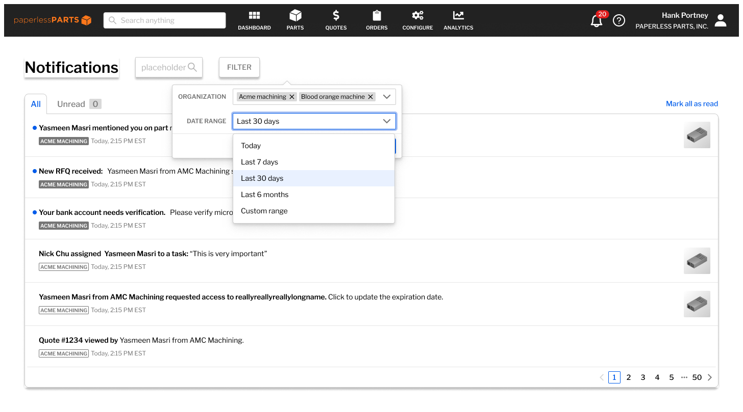 All notifications, filter input