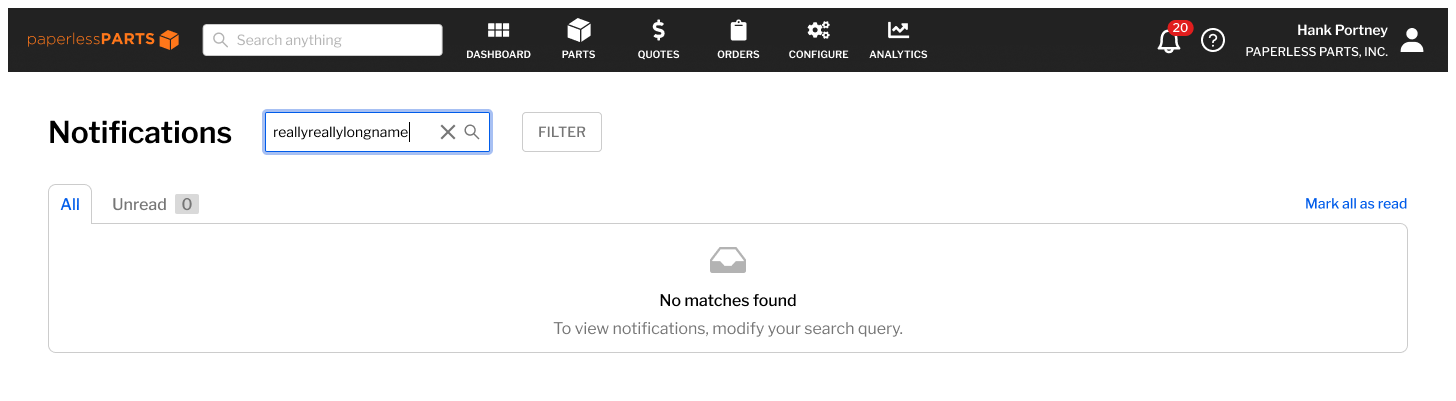 All notifications, empty search results