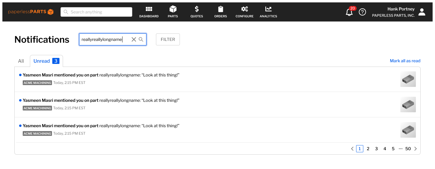 Unread notifications, search input