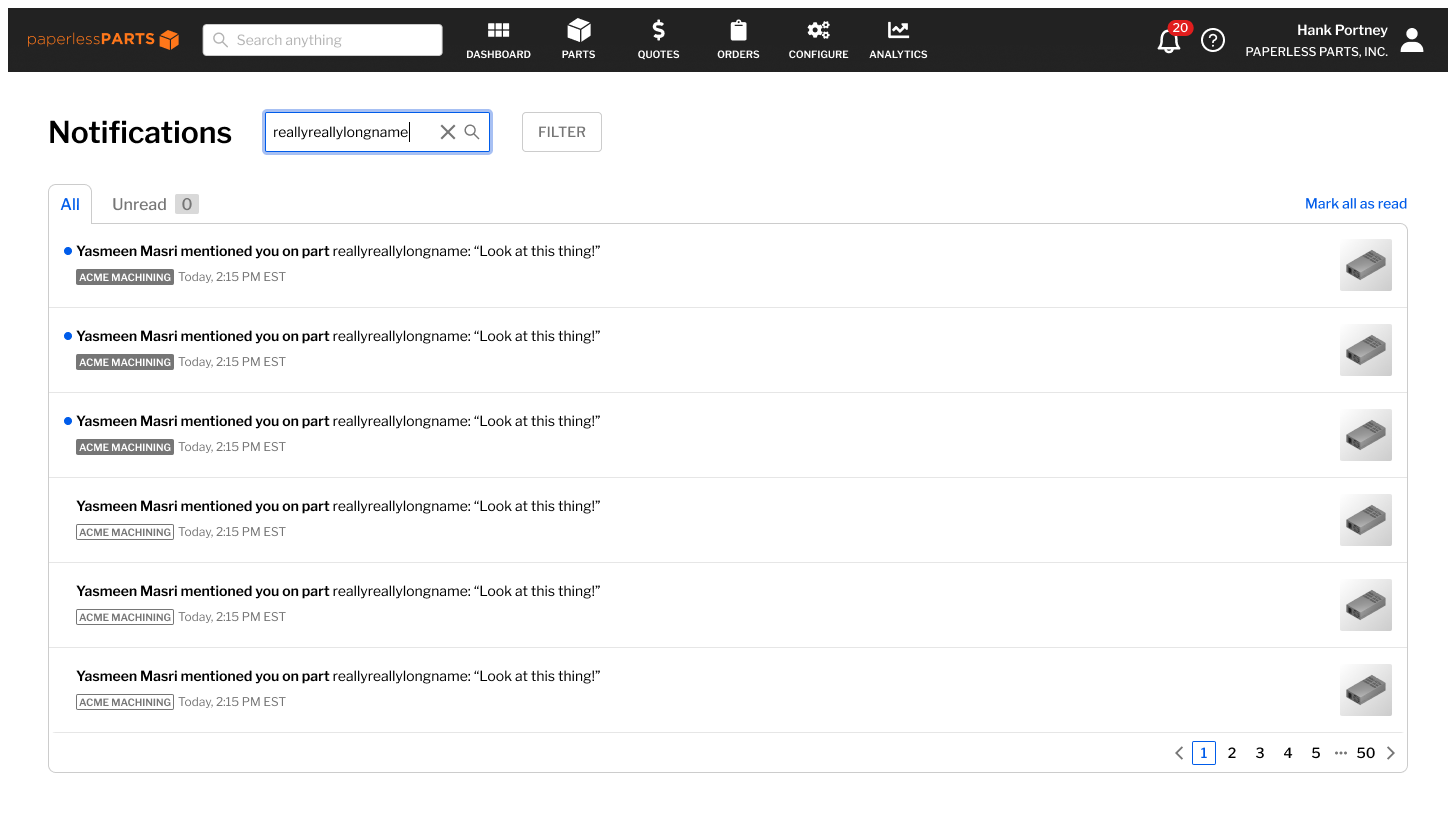 All notifications, search input