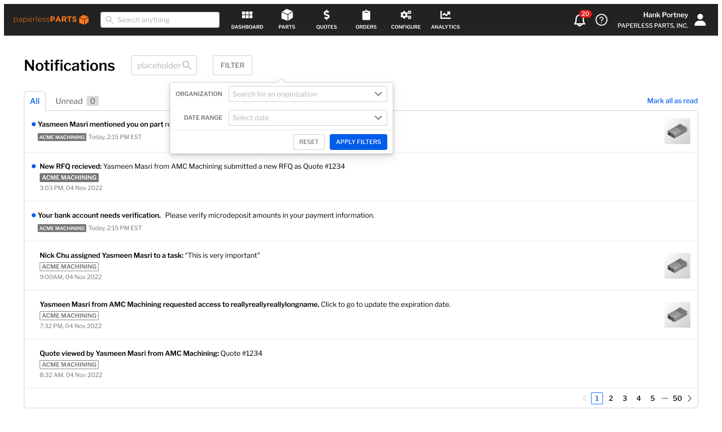 All notifications, filter input