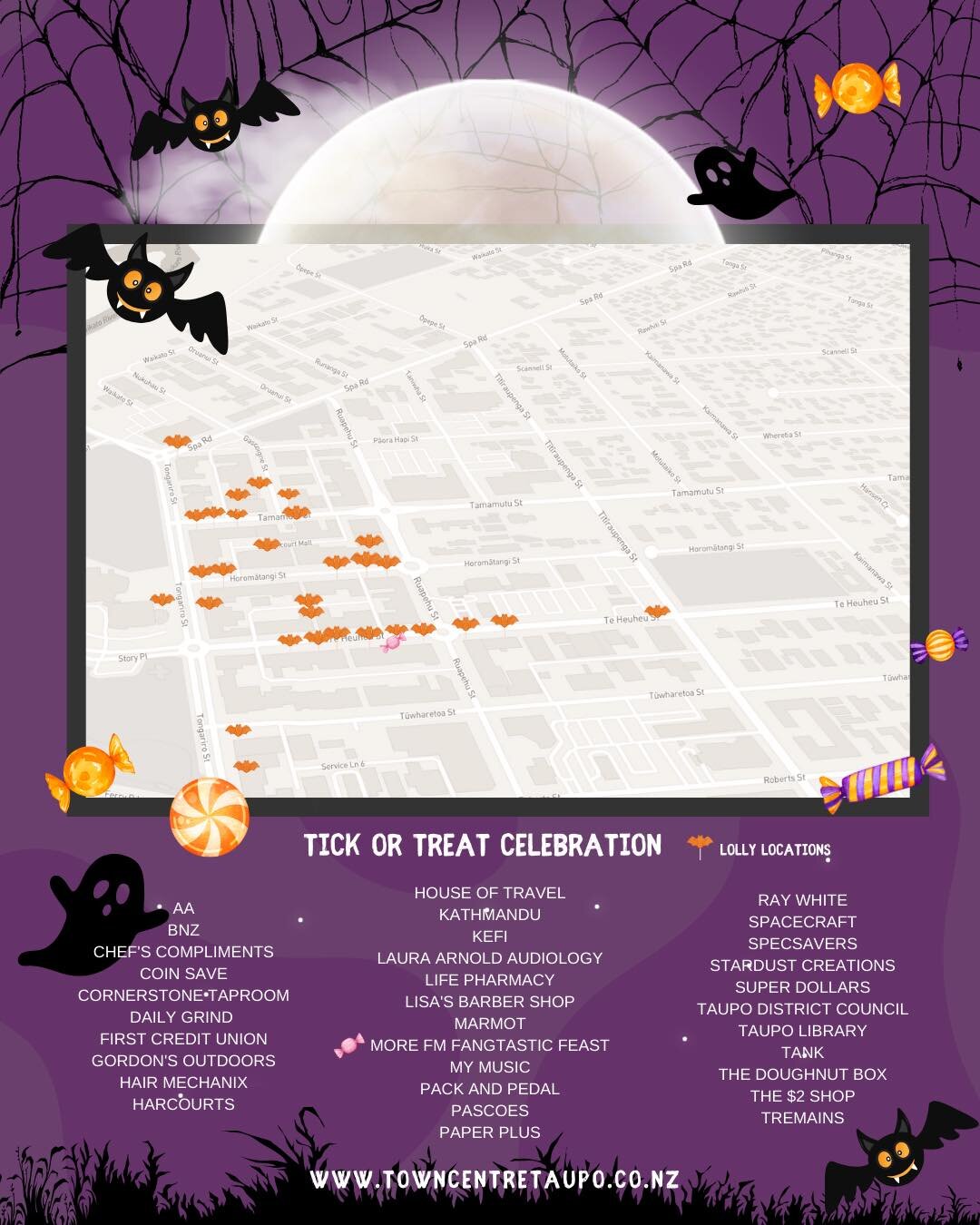 🎃👻 Hey Taupō families! Ready for a spook-tastic Halloween adventure? 🗺️ We've got a map of all the trick-or-treat hotspots in Taupō Town Centre to make your haunting hunt even more fun! And guess what? 📻 Media Works Taupō is bringing back the Mor