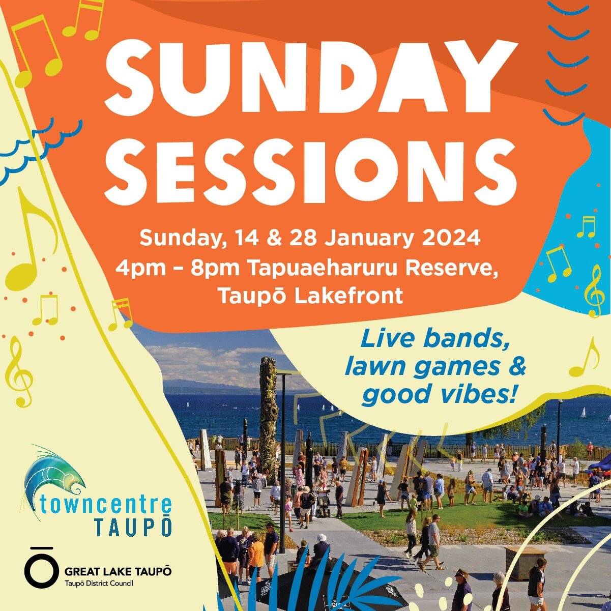 Come down to Taupō&rsquo;s award winning lakefront space, Te Ātea, for live music, lawn games and good times. Local legends will be live on stage from 4pm to 8pm Sunday, 14 &amp; 28 January. Grab your friends and whanau, bring along a picnic or enjoy