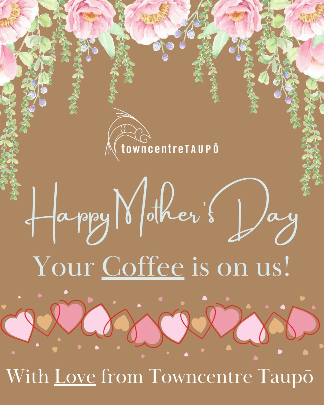 ☕🎁 We want to treat the Mum's this Mother's Day.  How does a free cup of coffee sound?

🎊🫖Towncentre Taupo is shouting 600 free coffees within the town centre starting tomorrow and lasting until the vouchers run out!

👩 ❤️ We're looking for the m