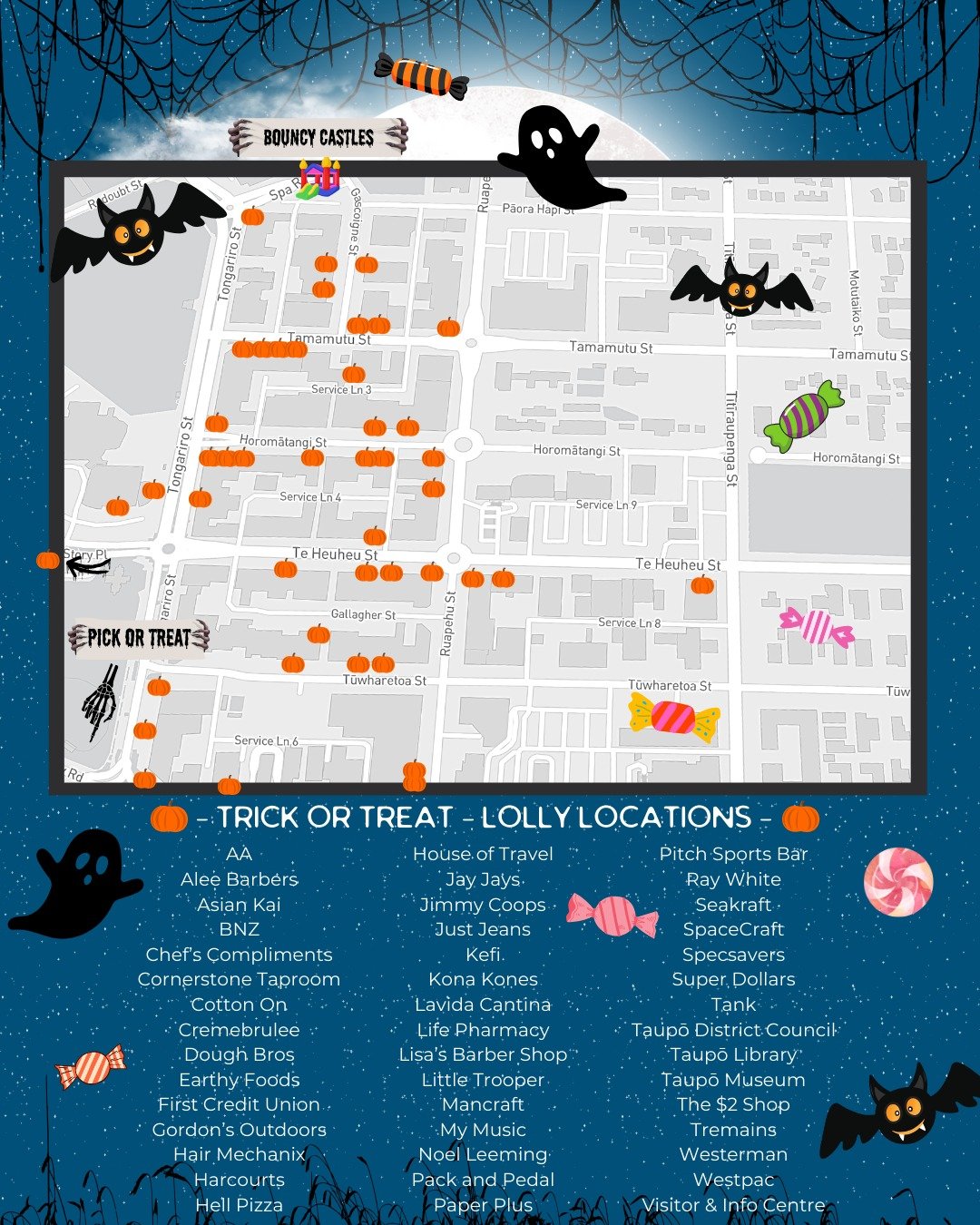 STOP THE PRESSES!!!
👻We've had some late additions to the Halloween Map!!
🏰Plus, I completely forgot about the all-important BOUNCY CASTLES!!! 
They will be on Gascoigne Reserve.

3:30pm to 5:30pm on Thursday......Scare you soon!!
😱MWWAAAAHAHAHAHA