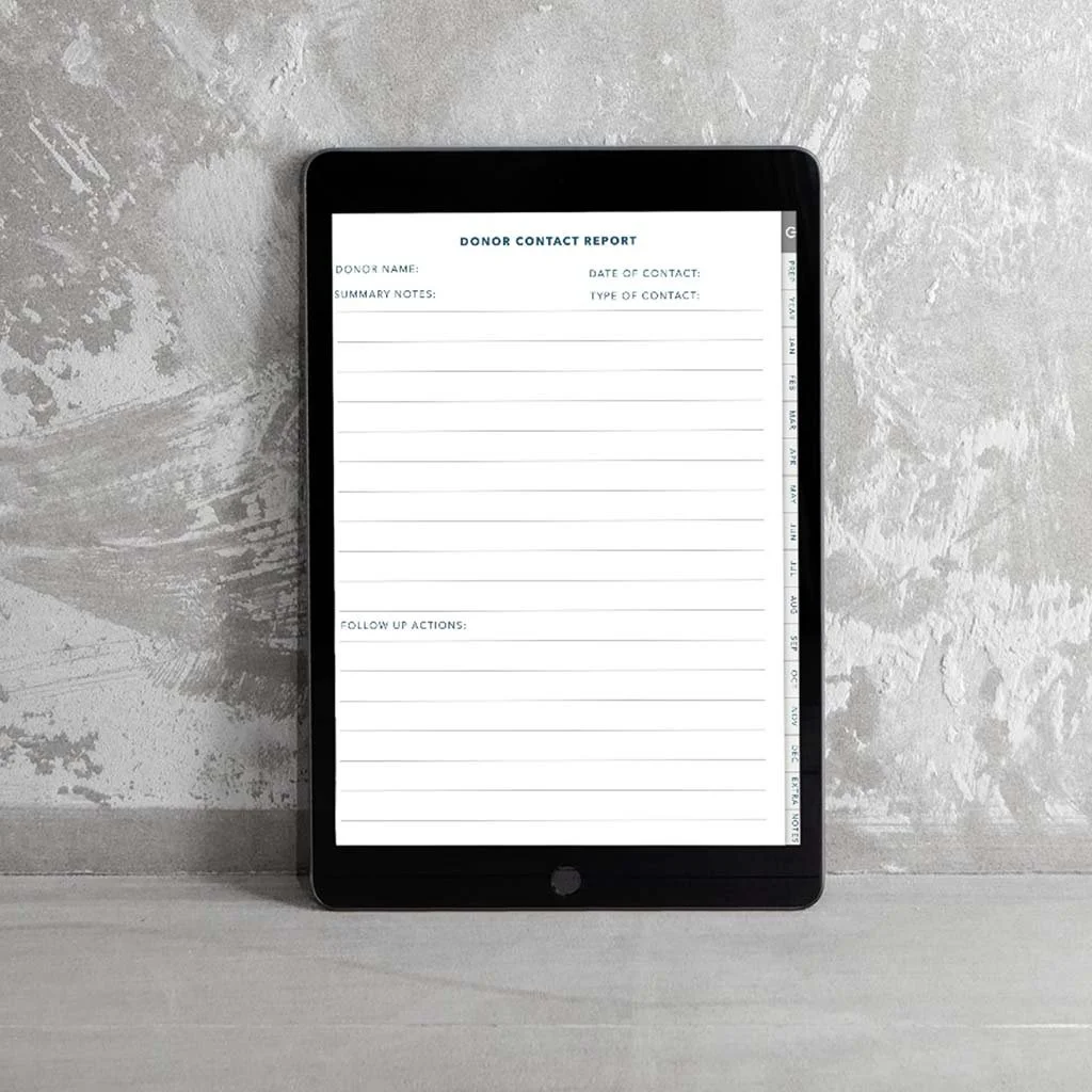 Fundraising Focus Digital Planner donor contact report template