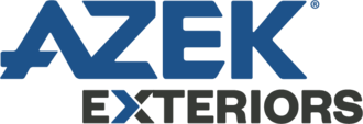 Logo of Azek Exteriors in blue and black text.