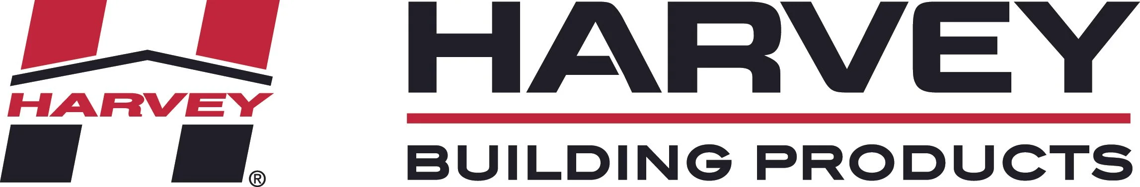 Harvey Building Products logo with stylized red and black 'H' and the company name in black text.