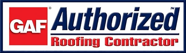 GAF Authorized Roofing Contractor logo with red square, white 'GAF' text, bold blue 'Authorized' text, and red 'Roofing Contractor' text.