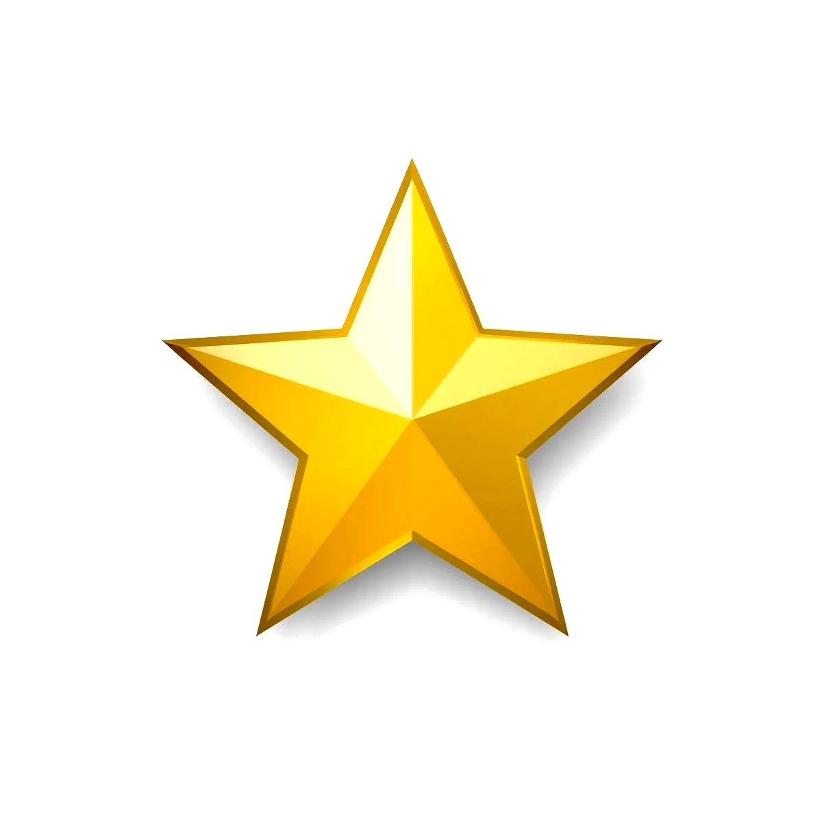 Gold five-pointed star with a shadow on a white background.