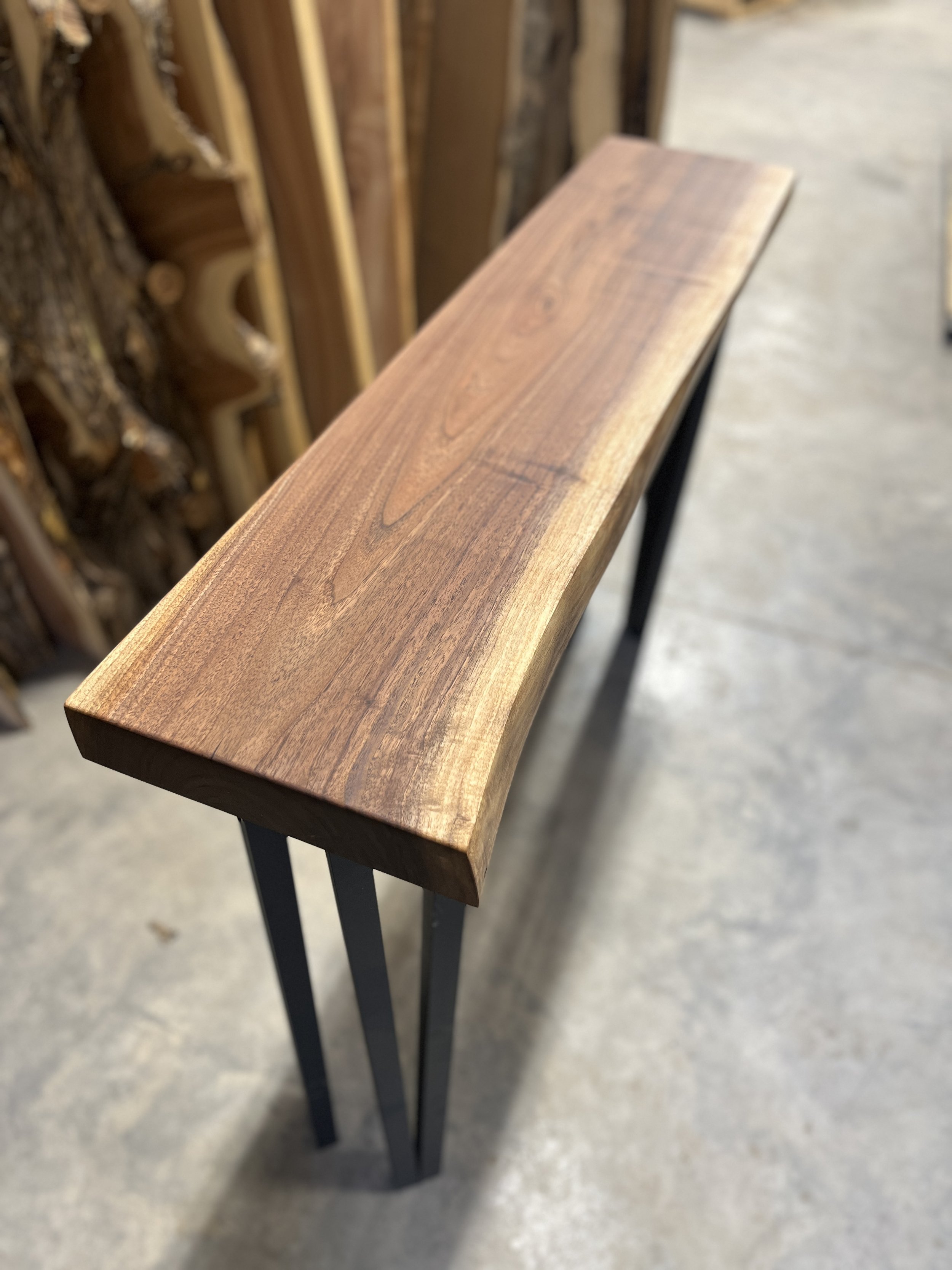 Walnut live edge entryway table, handcrafted at the Kneifl Tymber Wood Shop