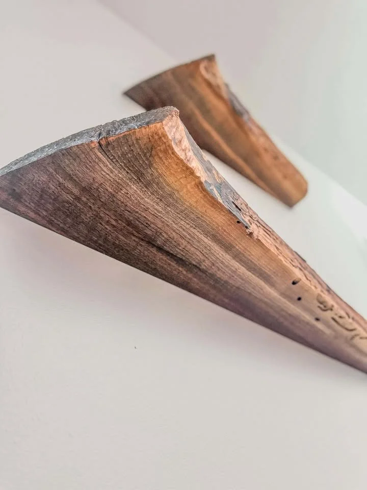 Custom Walnut floating shelves, customer made from Kneifl Tymber supplied hardwood