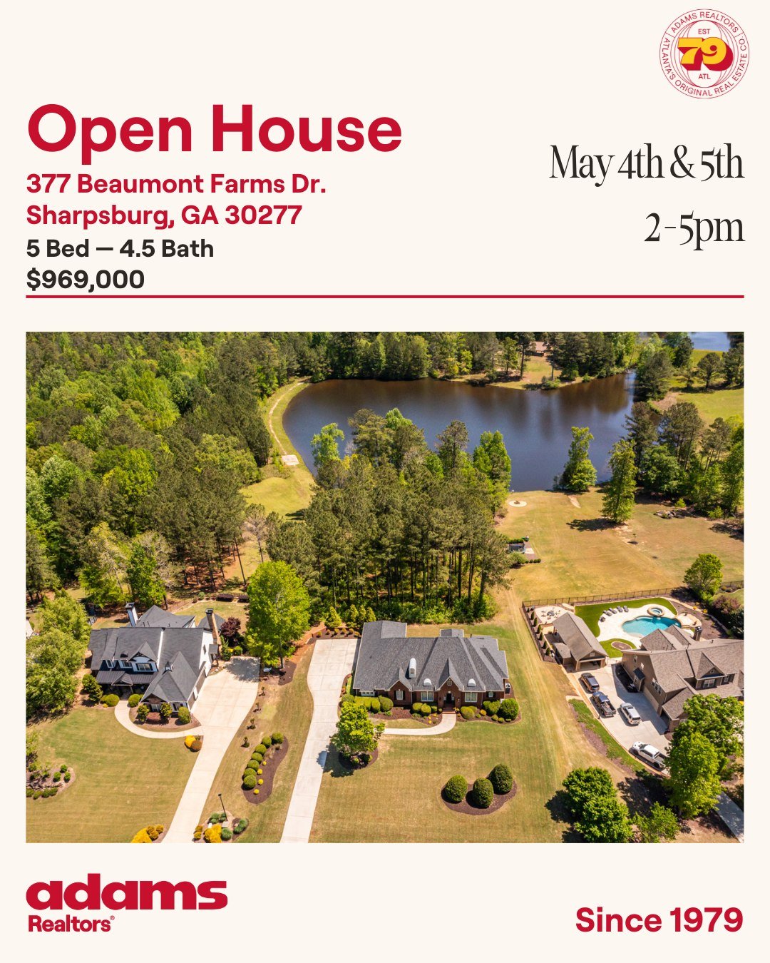 New Listing &amp; Open House in Sharpsburg! 377 Beaumont Farms Dr 5 BR | 4.5 BA $969,000

Open House Saturday May 4th &amp; Sunday May 5th from 2-5pm!

Looking for that hard to find four side brick ranch in an absolutely perfect neighborhood for conv