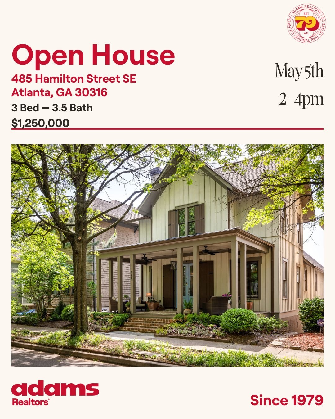 Open House Sunday, May 5th from 2-4pm in Glenwood Park! 485 Hamilton St 3 BR | 3.5 BA $1,250,000

Located near the Atlanta Beltline, this lovely Earthcraft home in desirable Glenwood Park has hardwood floors throughout and many sophisticated upgrades