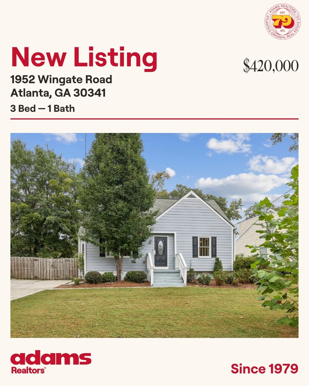 🌟 New Listing in Chamblee🌟

🏡1952 Wingate Road
🛏 3 Bedrooms
🛁 1 Bathrooms
$420,000

Exclusive Listing Agent:
👩🏼 @meglpalmer 
📞 404.670.4762
✉️ meghan@adamsrealtors.com
.
.
.
#newlisting #chamblee #adamsrealtors #atlantarealestate #chambleehou