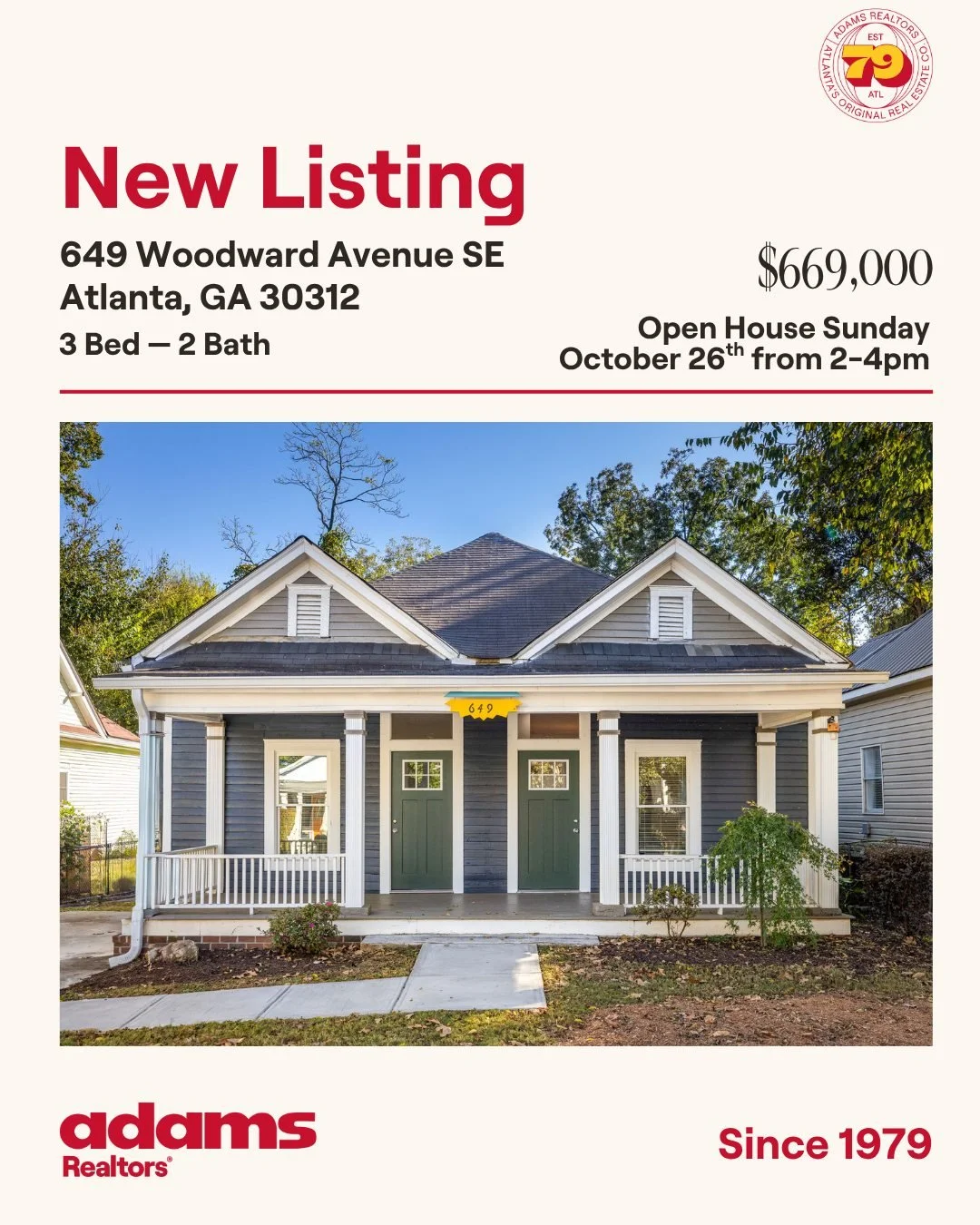 π New Listing in Grant Parkπ
πͺOpen House Sunday, October 26th from 2-4pm!
π‘649 Woodward Ave SE
π 3 Bedroom
π 2 Bathrooms
$669,000
Exclusive Listing Agent:
π©πΌ @km.godwin 
π 404.441.2687
βοΈ kate@adamsrealtors.com
.
.
.
#newlisting #openhous
