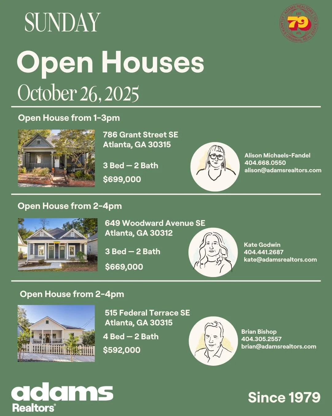 β¨Open Houses Sunday, October 26thβ¨
πͺOpen 1-3pm
π‘786 Grant St SE
π 2 Bedrooms
π 2 Bathrooms
$699,000
Exclusive Listing Agent:
π©πΌ @alifandel 
π 404.668.0550
βοΈ alison@adamsrealtors.com
πͺOpen 2-4pm
π‘649 Woodward Ave SE
π 3 Bedroom
π 2 Bathr