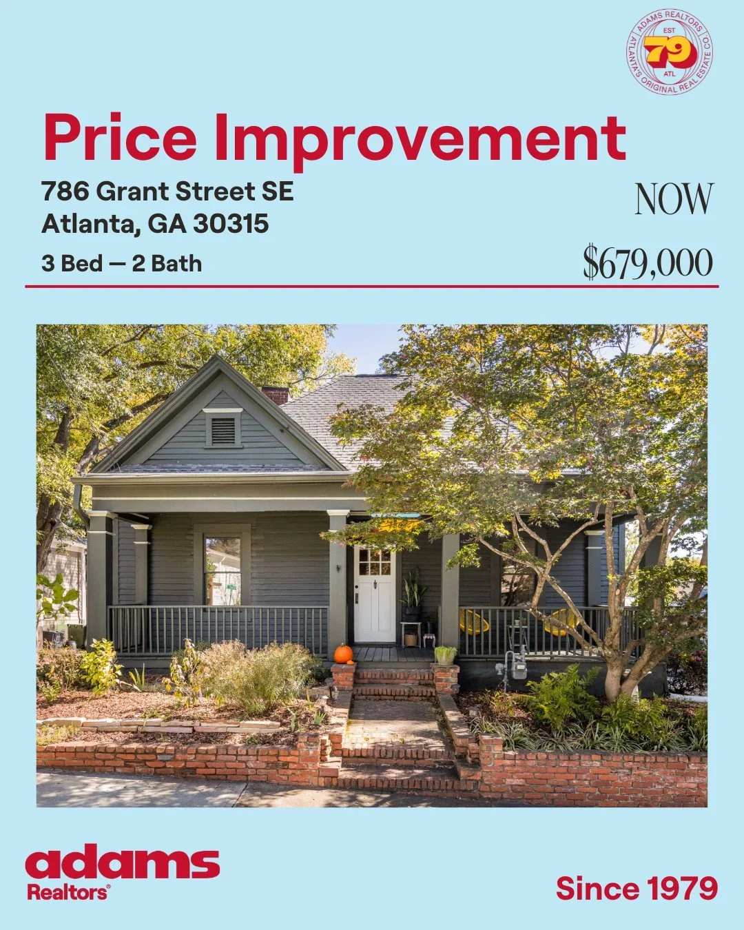πPrice Improvement in Grant Parkπ
π‘786 Grant St SE
π 3 Bedrooms
π 2 Bathrooms
NOW $679,000
Exclusive Listing Agent:
π©πΌ @alifandel 
π 404.668.0550
βοΈ alison@adamsrealtors.com
.
.
.
#priceimprovement #grantparkatl #adamsrealtors #intownatlant