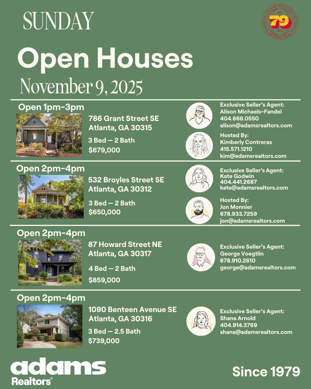 ✨Open Houses Sunday, November 9th✨

🚪Open 1-3pm
🏡786 Grant St SE
🛏 2 Bedrooms
🛁 2 Bathrooms
$679,000
Exclusive Seller's Agent:
👩🏼 @alifandel 
📞 404.668.0550
✉️ alison@adamsrealtors.com
Hosted By:
👩🏻 @kim.sells.real.estate 
📞 415.571.1210
✉️