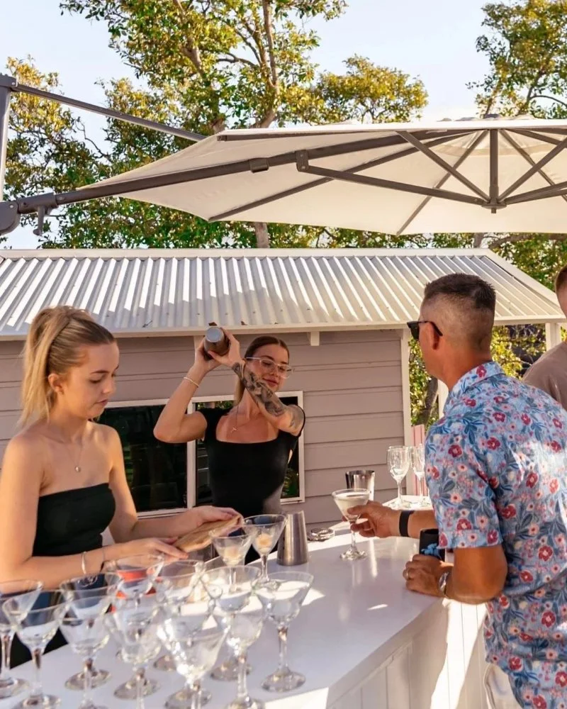 Mobile cocktail bar service at an outdoor private party