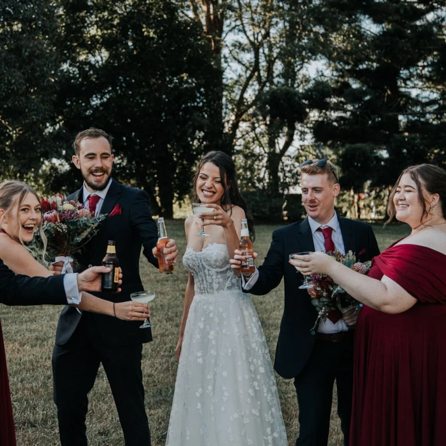 Wedding guests enjoying professional mobile bar service