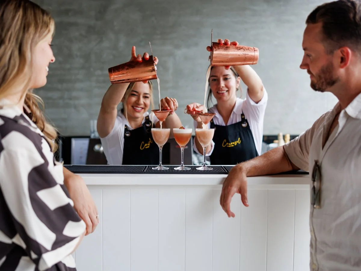 VJ mobile bar with bartenders serving guests at a private event