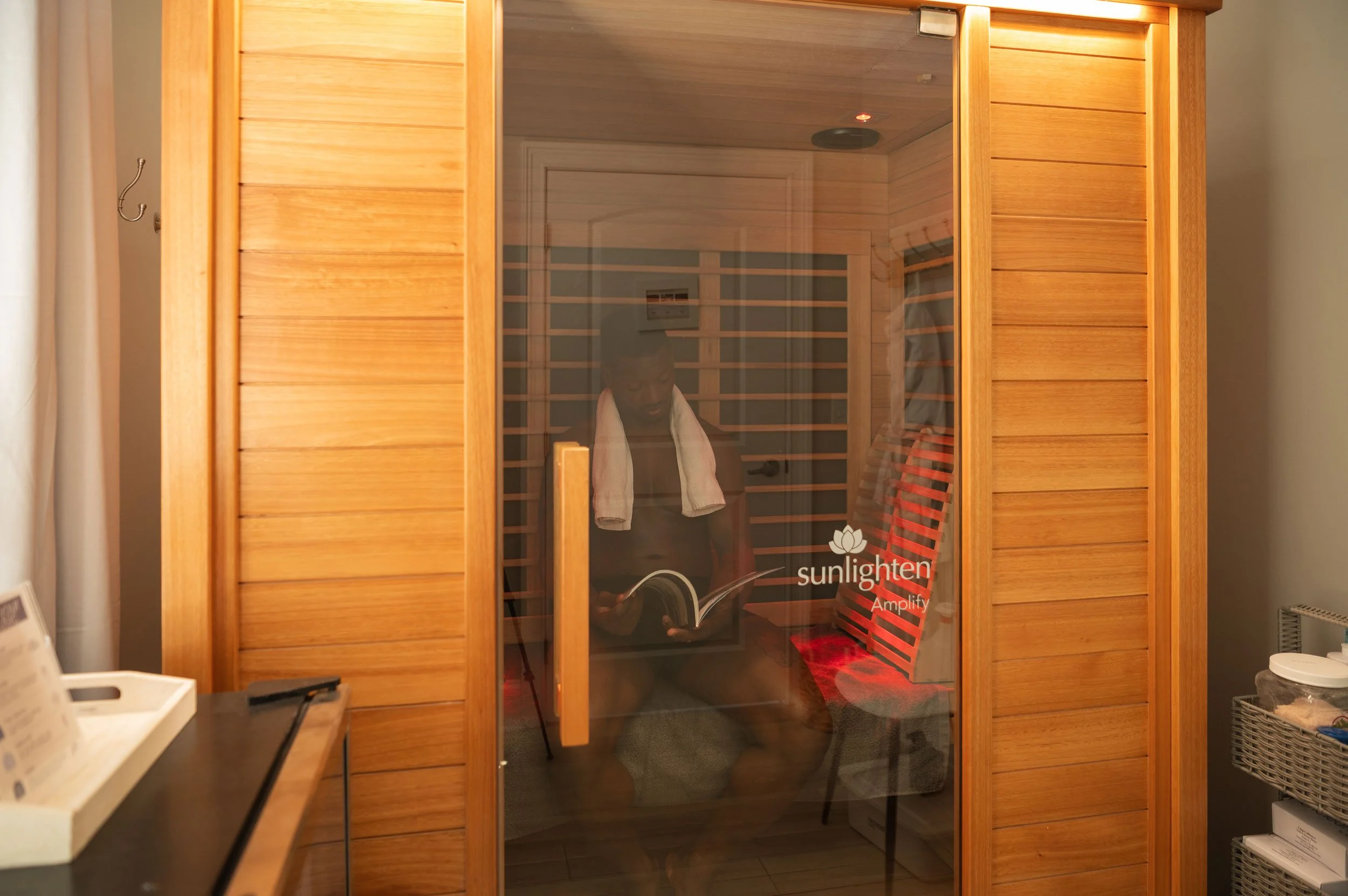 Sunlighten infrared sauna interior at The Salt Center in Alpharetta, GA