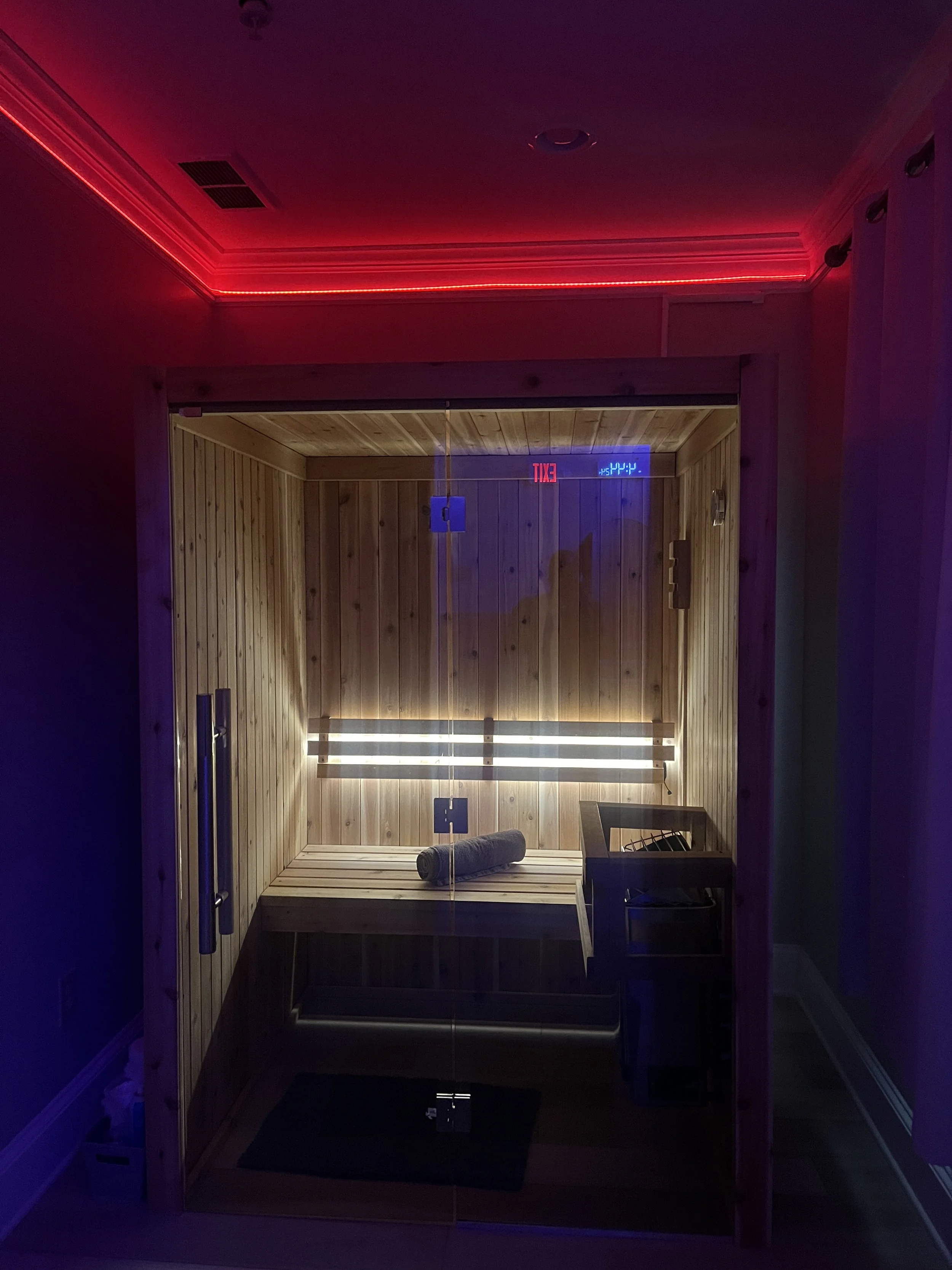 Infrared sauna inside a private contrast therapy suite at The Salt Center in Alpharetta, GA