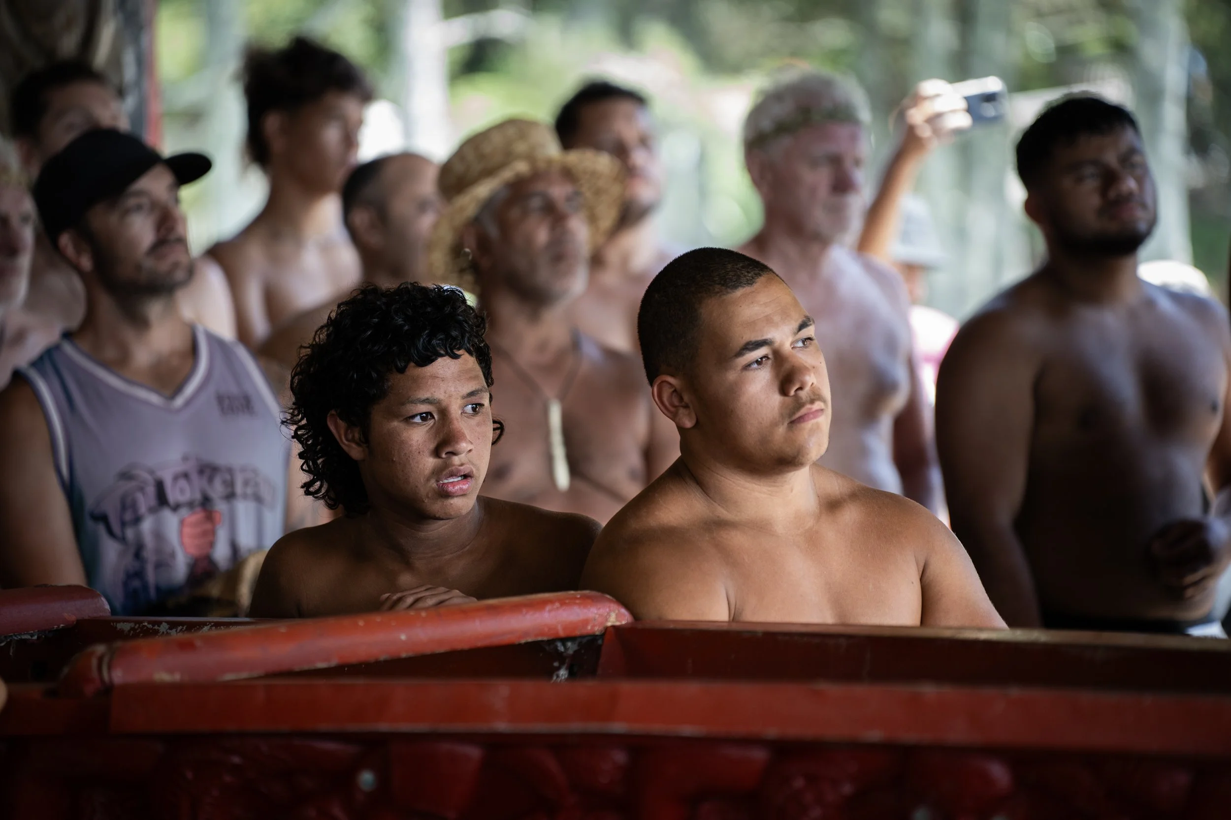 Boys watching the haka following the return of Ngātokimatawhaorua.