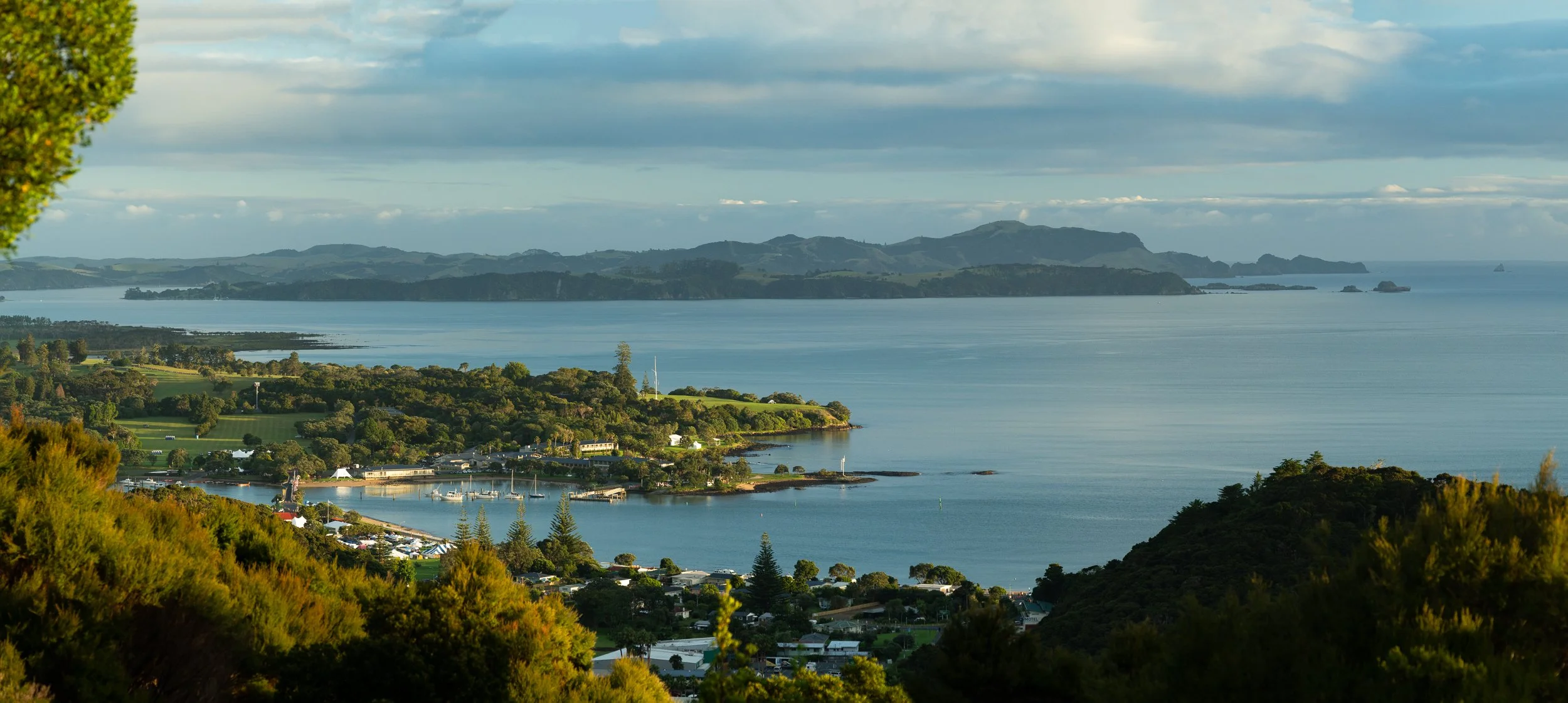 Early morning view of Pahia and Waitangi from Pahia Lookout.