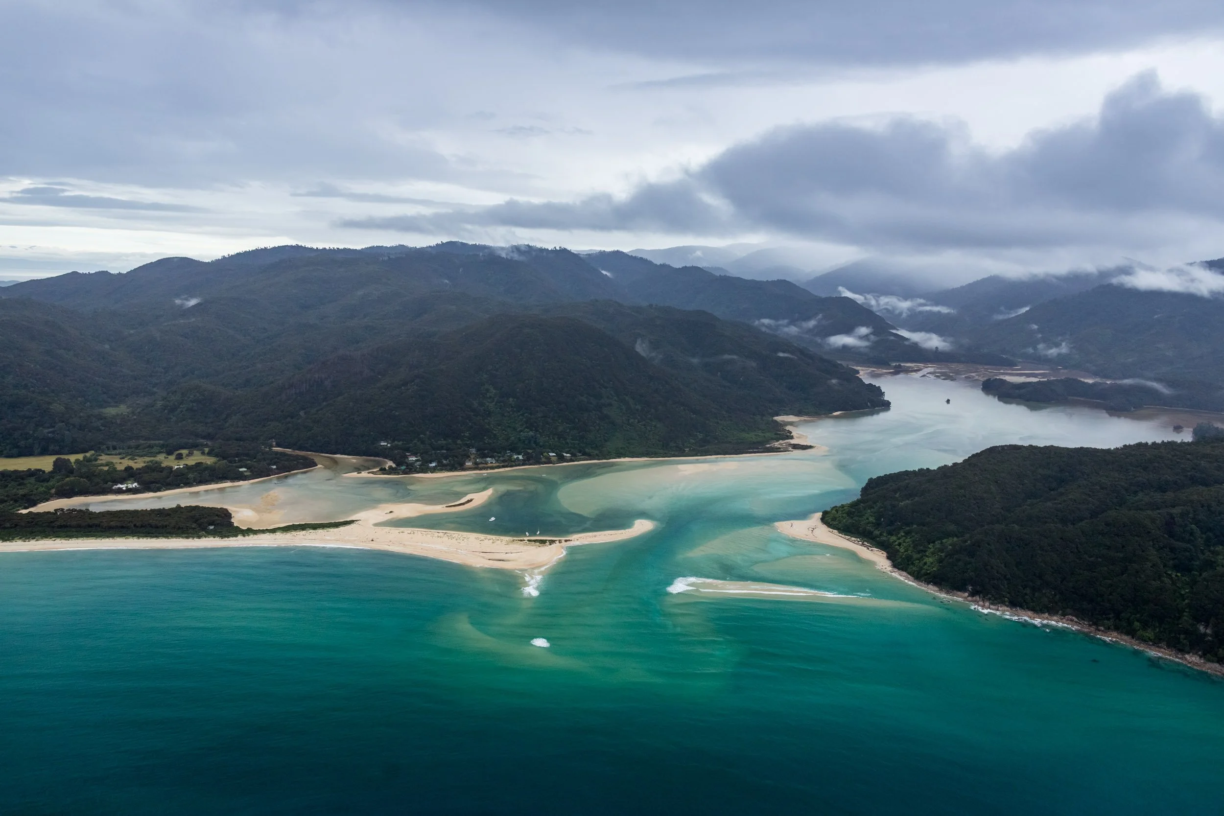 Aerial of Awaroa Inlet.